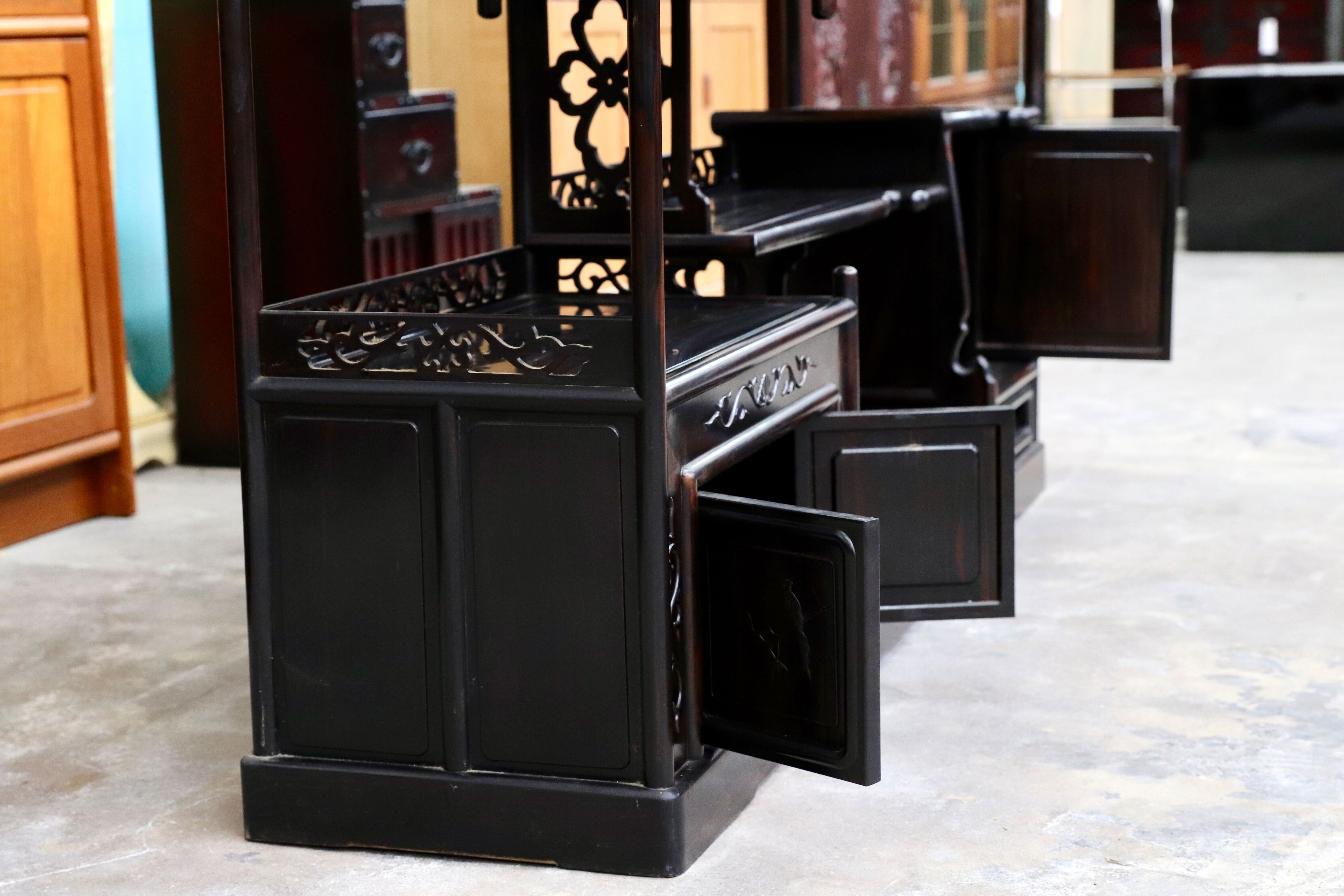 GMIS270○黒檀 茶棚 飾り棚 サイドボード リビングボード キャビネット 和家具 和室 和モダン 唐木家具 レトロ 最高級 アンティーク