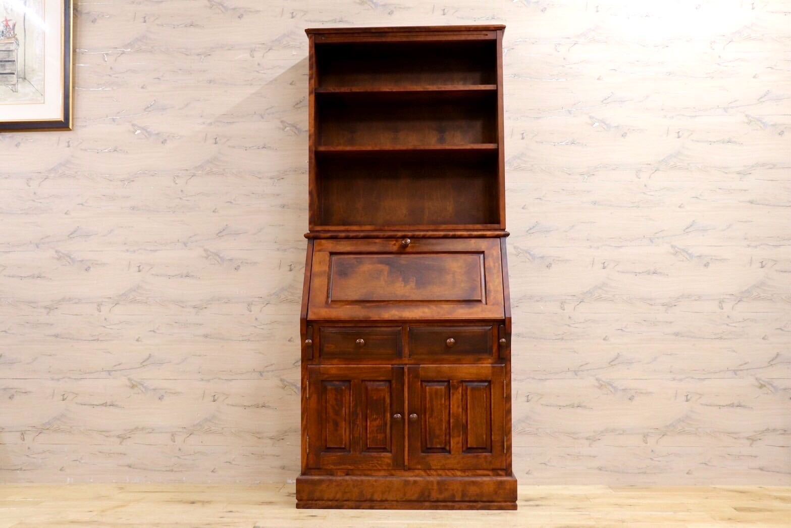 GMIS416○えぞ民芸家具 / 蝦夷民藝家具 ライティングビューロー デスク 学習机 勉強机 本棚 レトロ アンティーク 和家具 和モダン