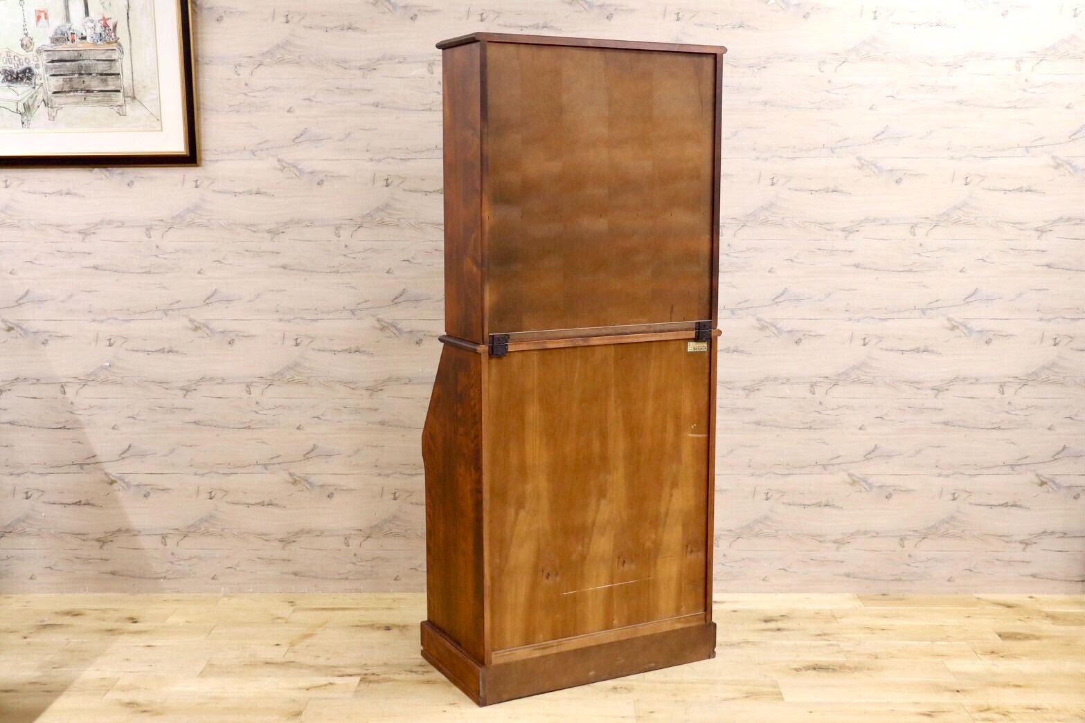 GMIS416○えぞ民芸家具 / 蝦夷民藝家具 ライティングビューロー デスク 学習机 勉強机 本棚 レトロ アンティーク 和家具 和モダン