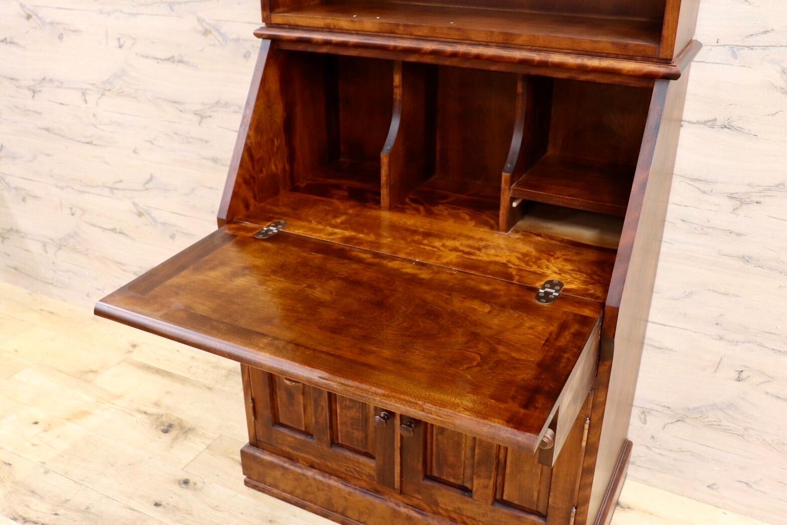 GMIS416○えぞ民芸家具 / 蝦夷民藝家具 ライティングビューロー デスク 学習机 勉強机 本棚 レトロ アンティーク 和家具 和モダン