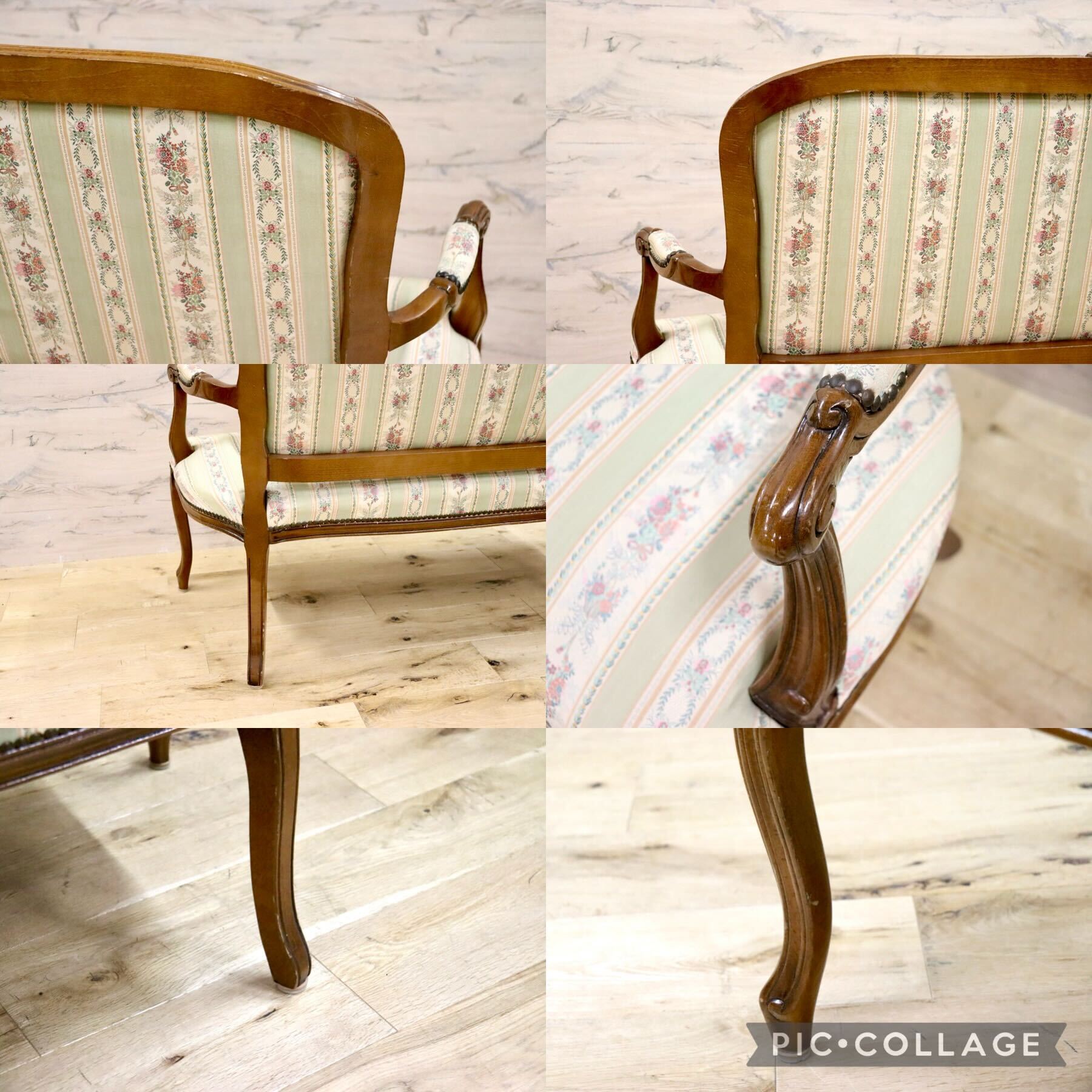 GMGS268○ヴェローナクラシック イタリア製 2人掛けソファ ラブソファ 長椅子 彫刻 鋲打 猫脚 クラシック ファブリック アンティーク