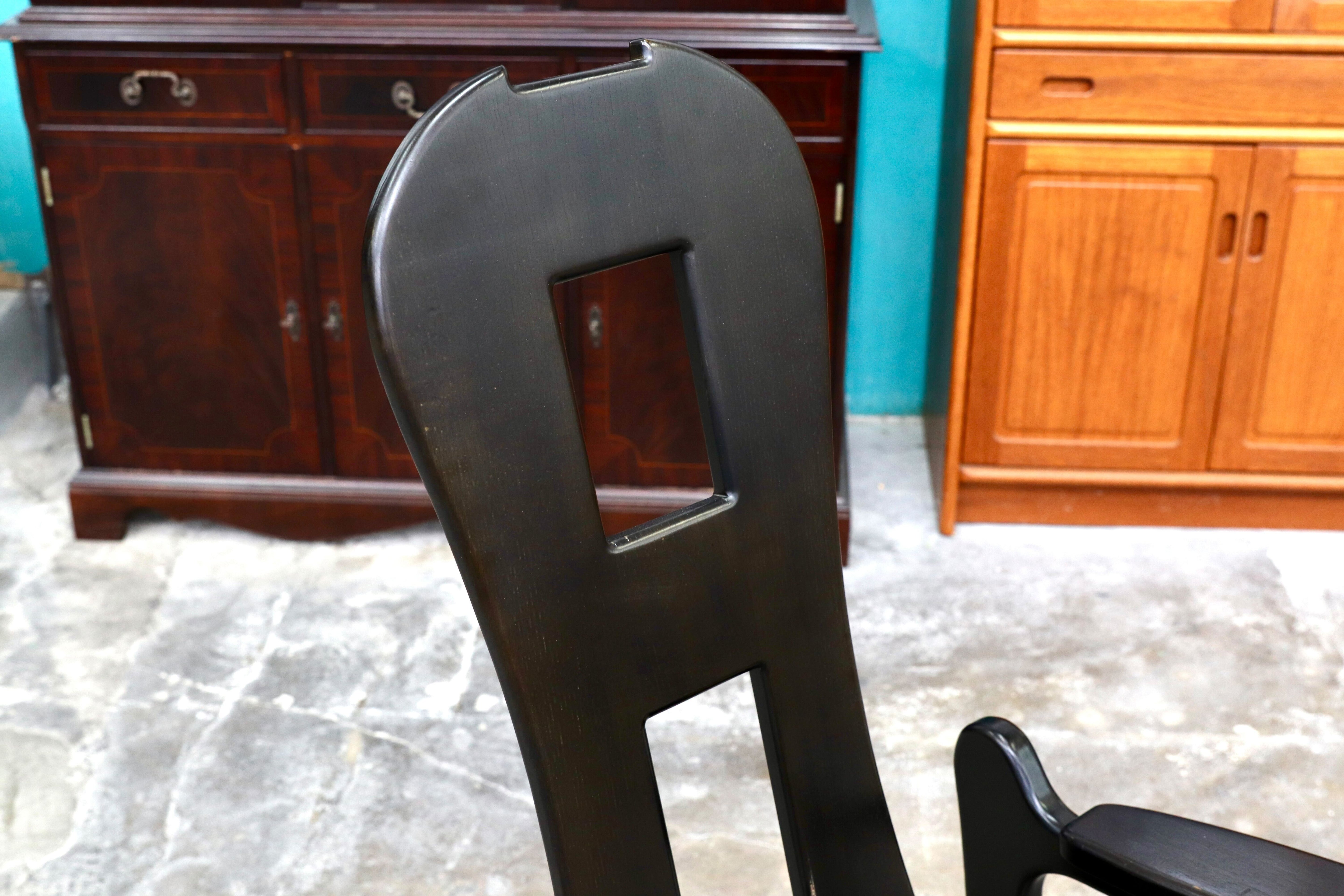 GMIK522○イタリアモダン ブラック 木製 ロッキングチェア 揺り椅子 ヴィンテージ