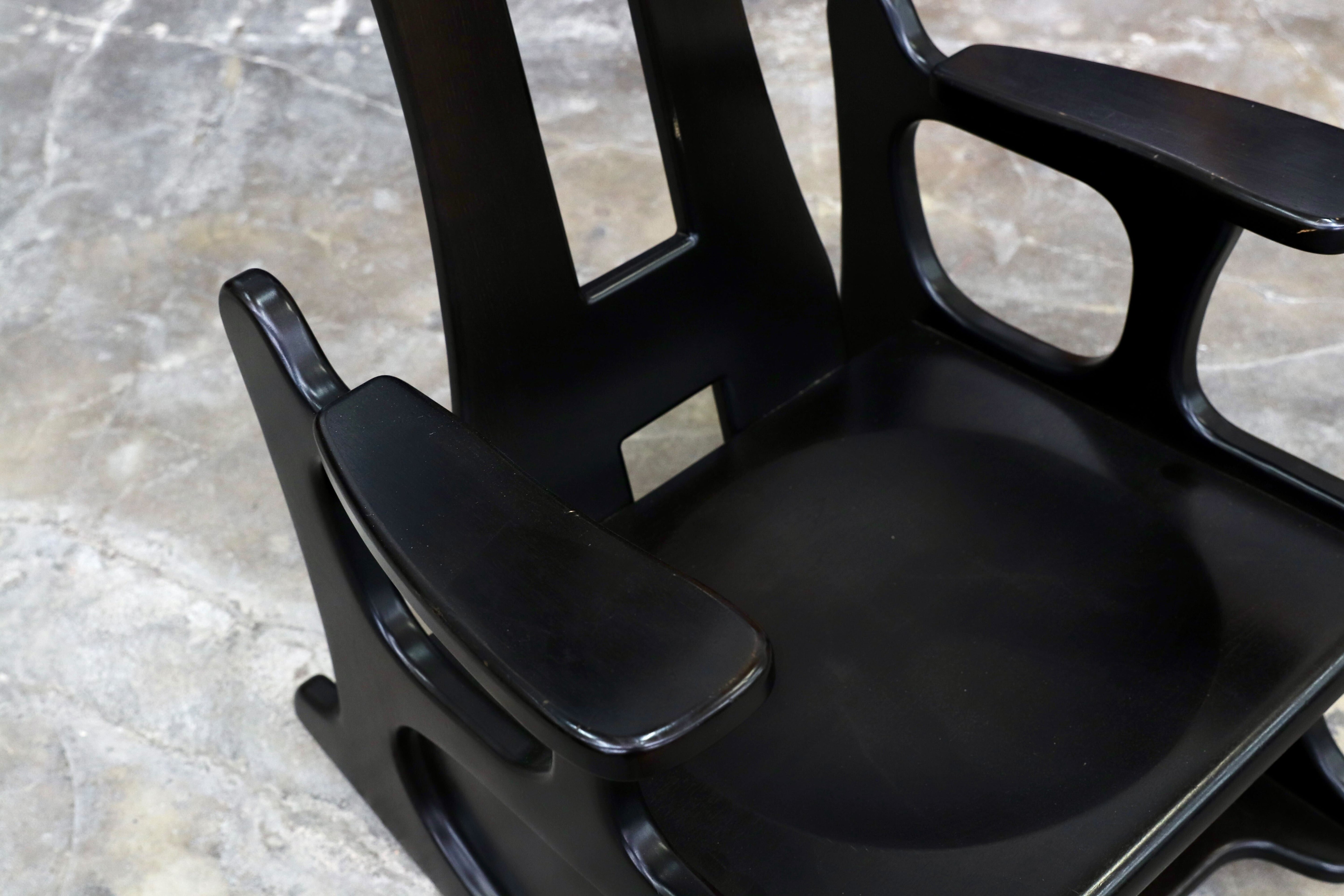 GMIK522○イタリアモダン ブラック 木製 ロッキングチェア 揺り椅子 ヴィンテージ