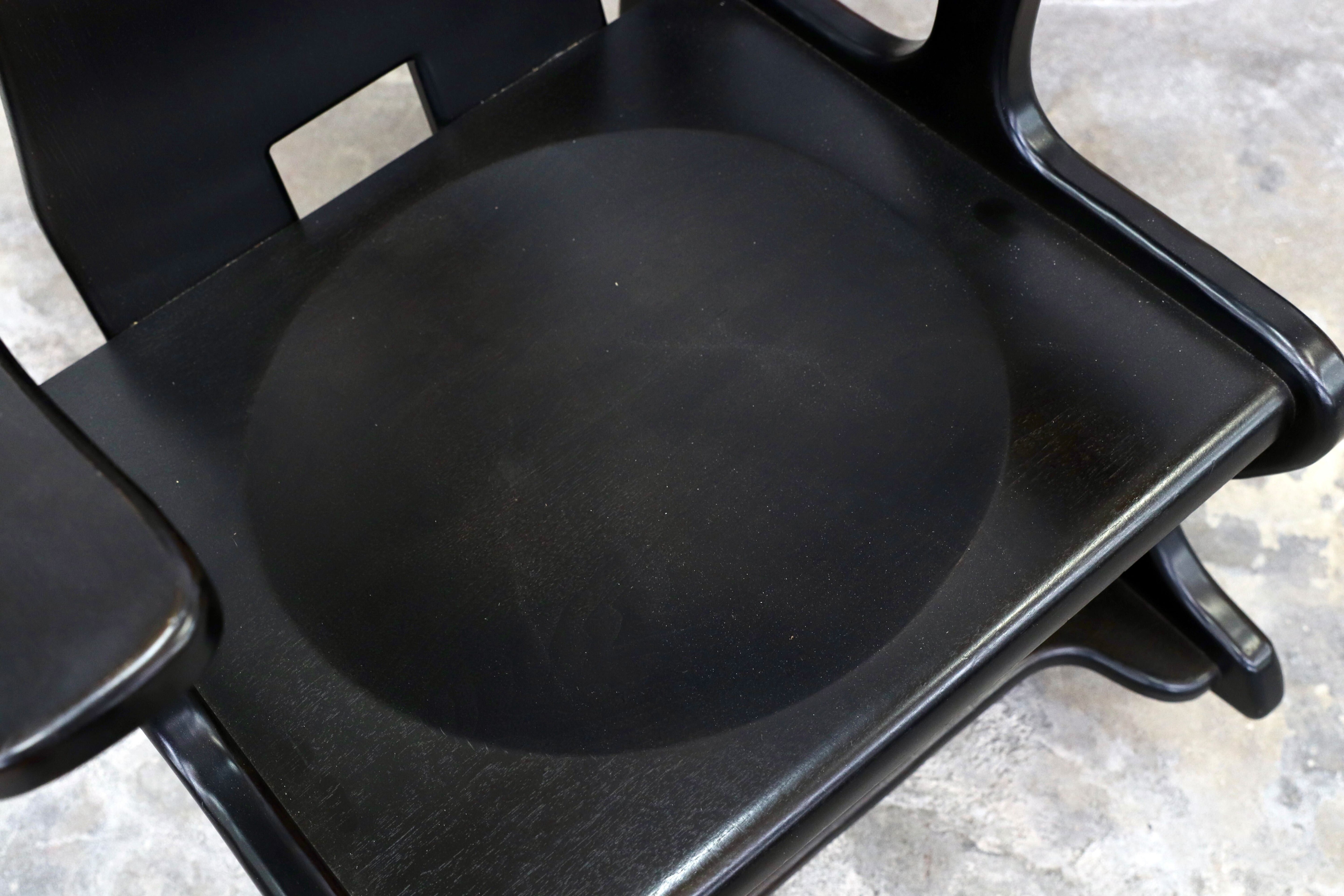 GMIK522○イタリアモダン ブラック 木製 ロッキングチェア 揺り椅子 ヴィンテージ