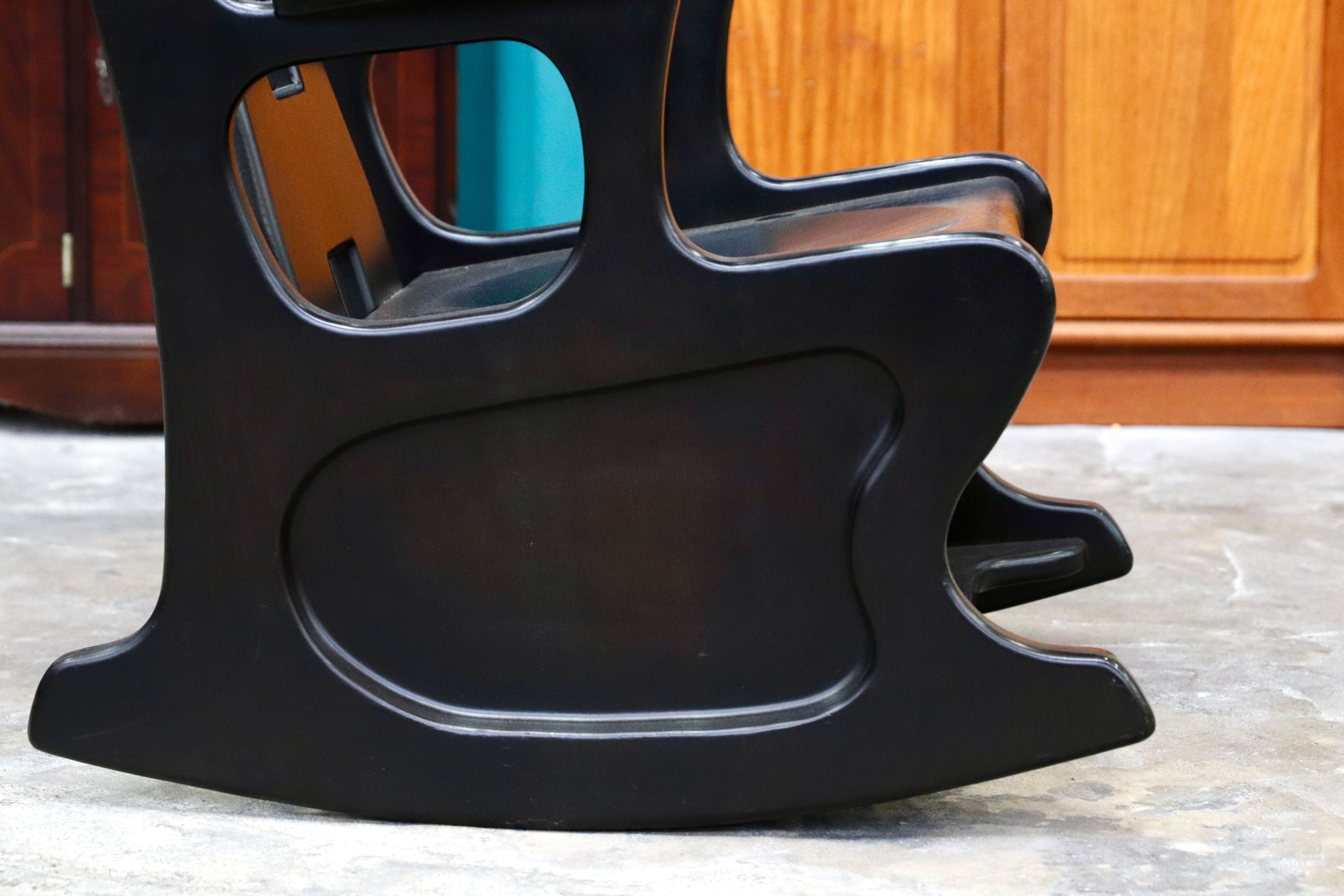 GMIK522○イタリアモダン ブラック 木製 ロッキングチェア 揺り椅子 ヴィンテージ