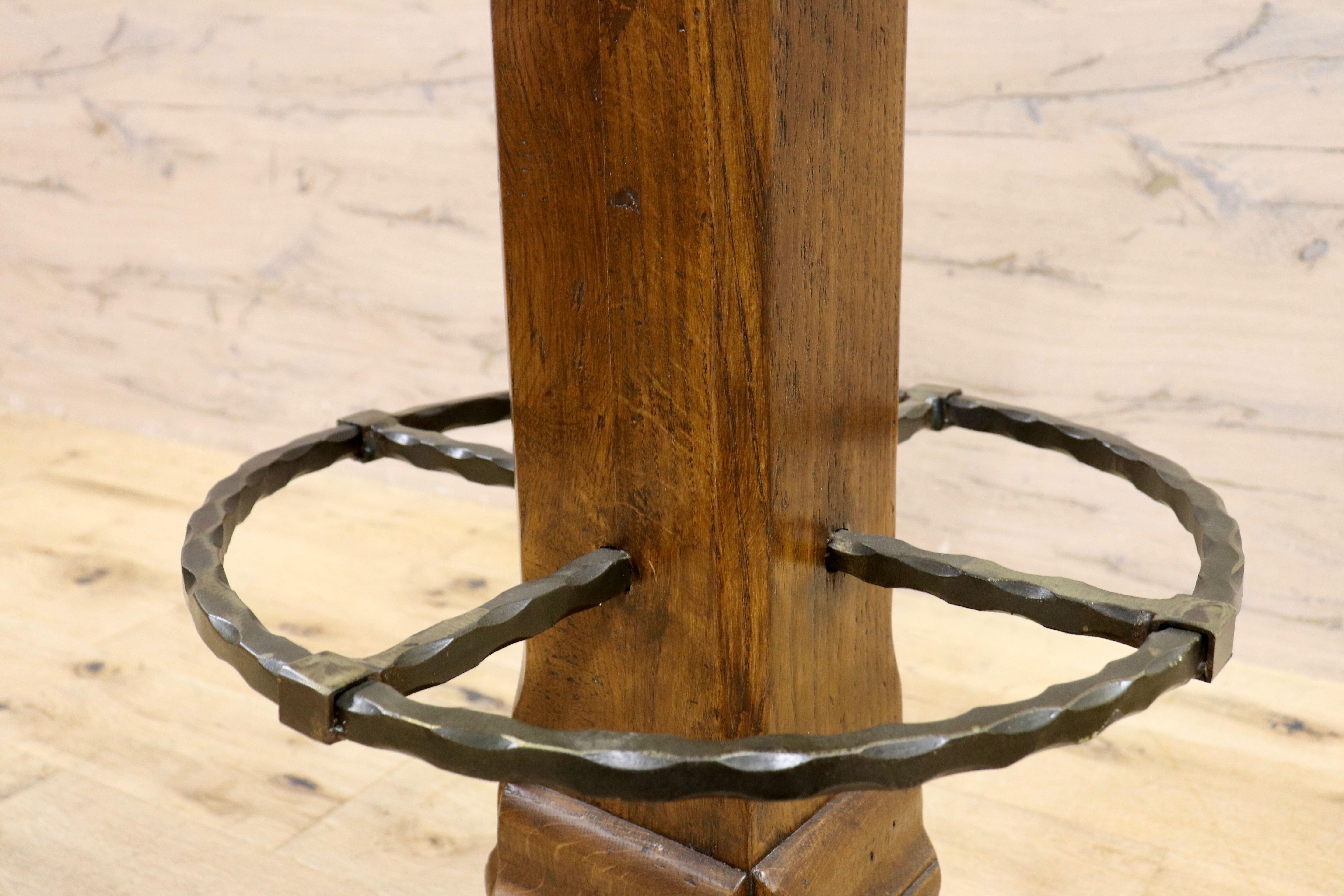 GMIK7N○スペイン製 カスティリアンスタイル バースツール ハイチェア カウンター 回転式 椅子 オーク 本革 アンティーク ヴィンテージ