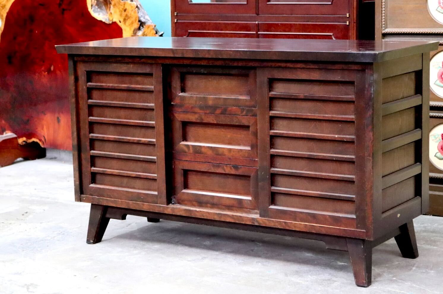 GMIS428A○北海道民芸家具 キャビネット サイドボード 棚 引き出し リビング収納 木製 樺材 レトロ クラシック ヴィンテージ 国産家具