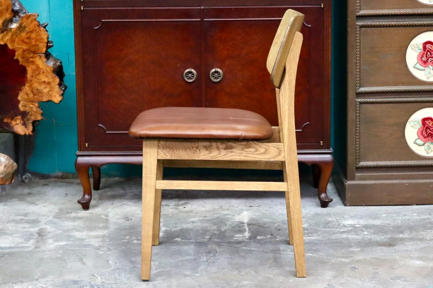 GMIK800○ダイニングチェア アームレスチェア 椅子 木製 本革 リペア済 国産家具 検)クラッシュゲート パッドチェア