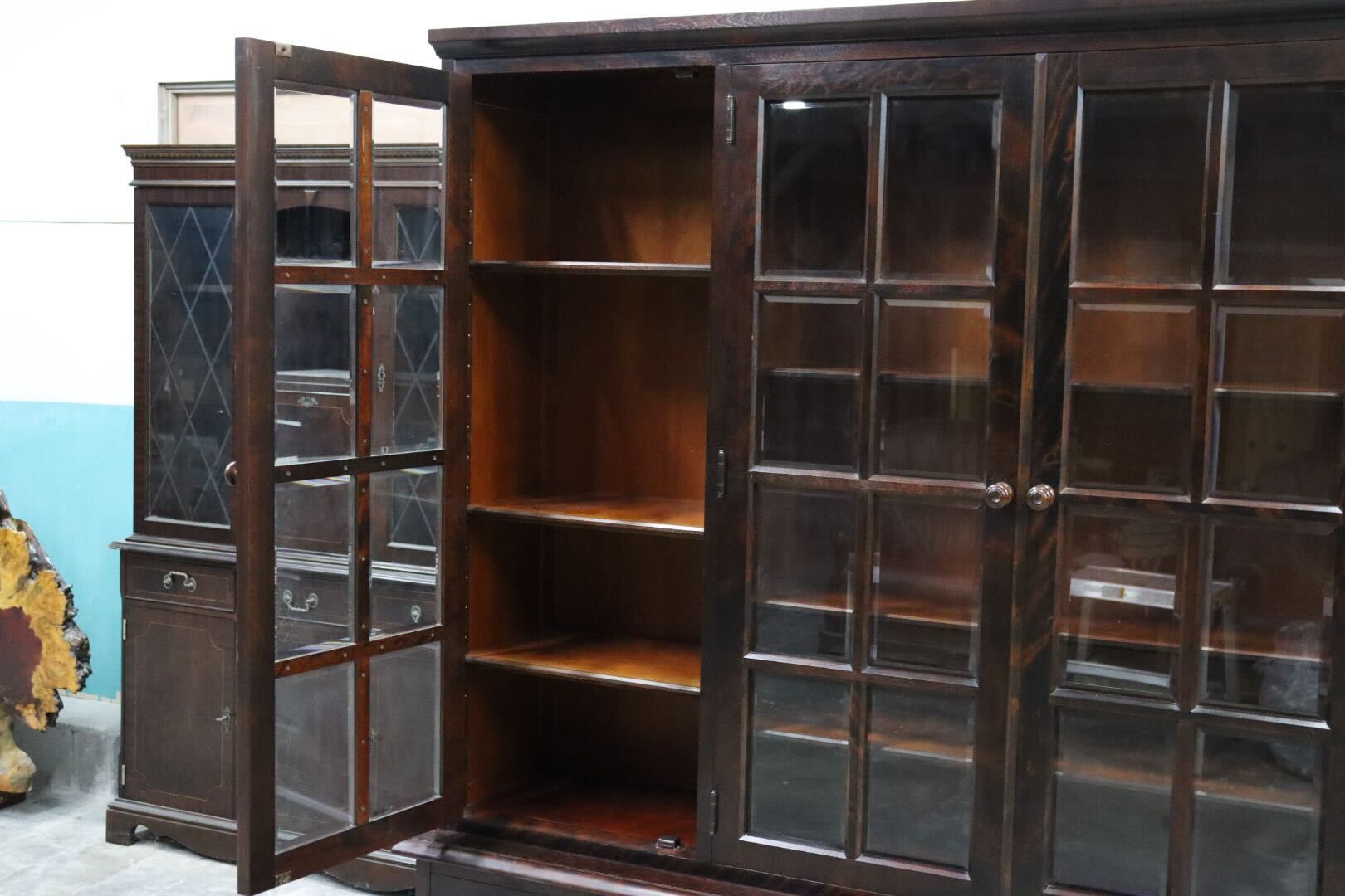 GMIS312○北海道民芸家具 本棚 書棚 飾り棚 キャビネット 食器棚 樺材 民藝 和モダン 和家具 古民家 レトロ アンティーク 飛騨産業