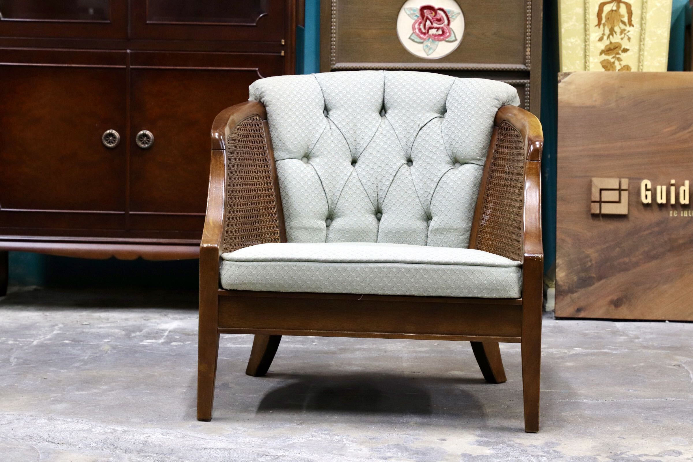 GMJS250A○三越家具 Brugge / ブルージュ COUNTRY HOUSE カントリーハウス ヴィンテージ シングルソファ ラタン 英国カントリー 稀少