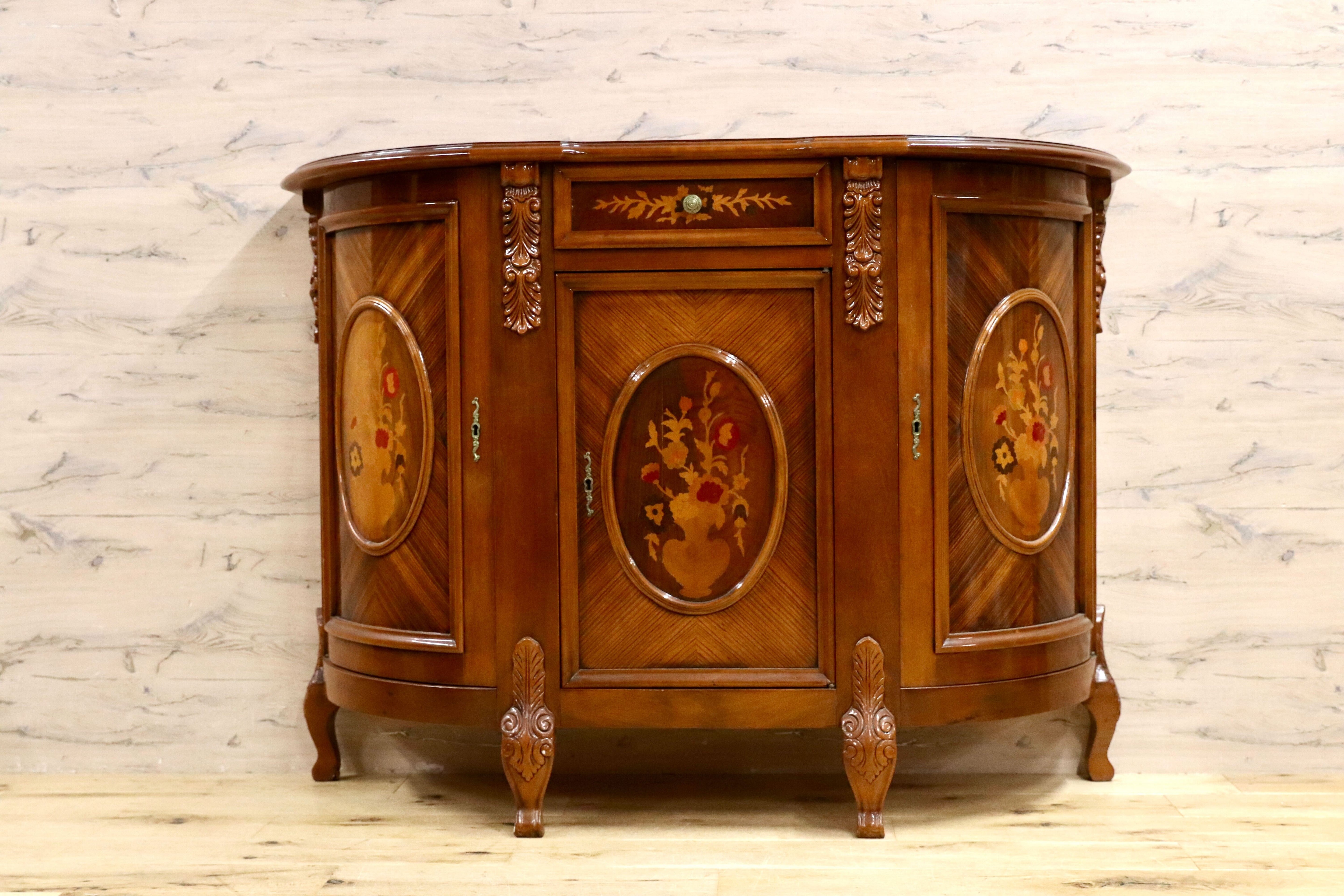 GMIH266○イタリア製 クラシック サイドボード リビングボード キャビネット 象嵌細工 西洋 ヨーロピアン　チェスト アンティーク