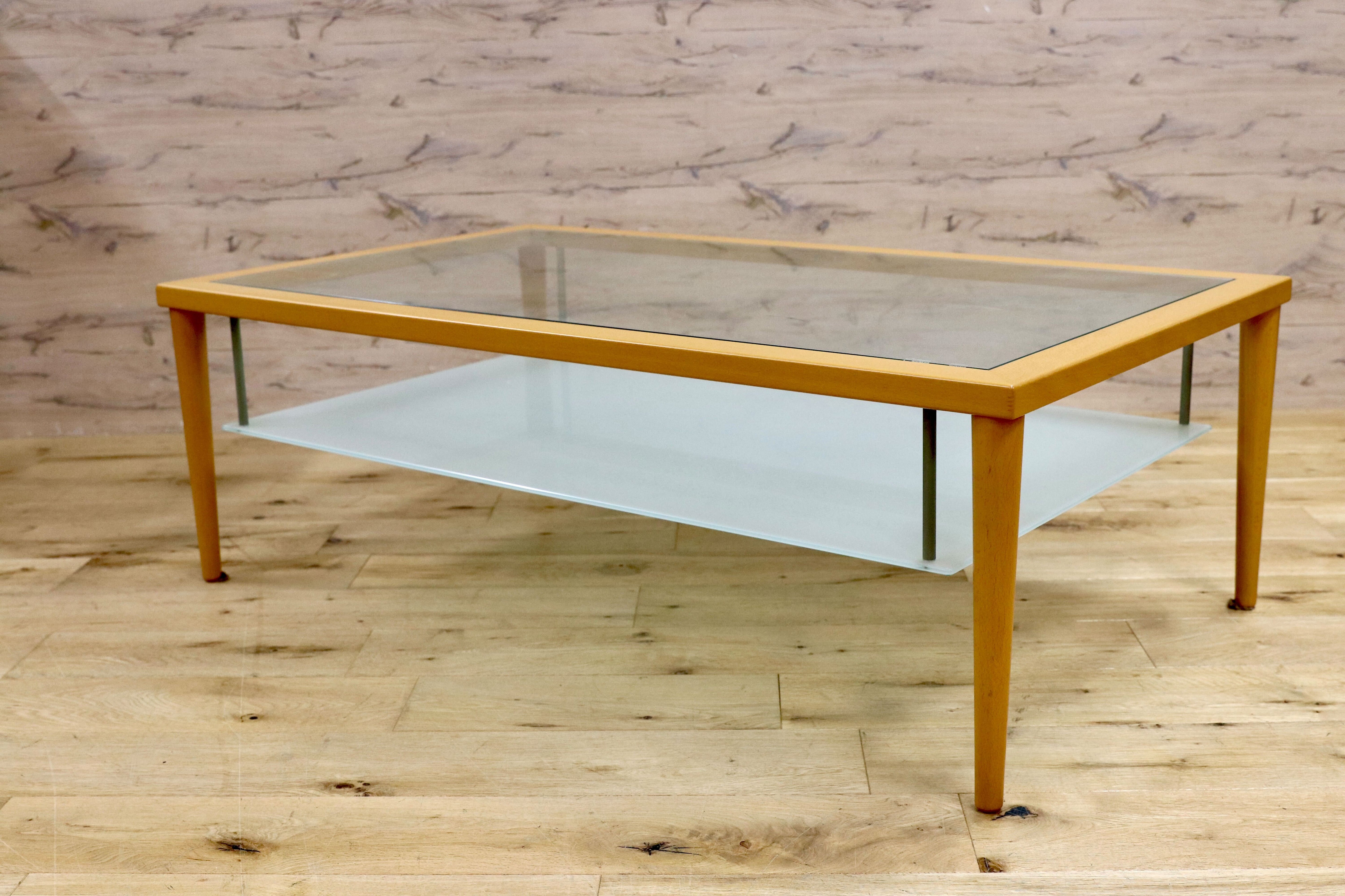 GMIH274○Calligaris / カリガリス センターテーブル リビングテーブル ガラステーブル ビーチ材 イタリア製 スタイリッシュ モダン 展示品