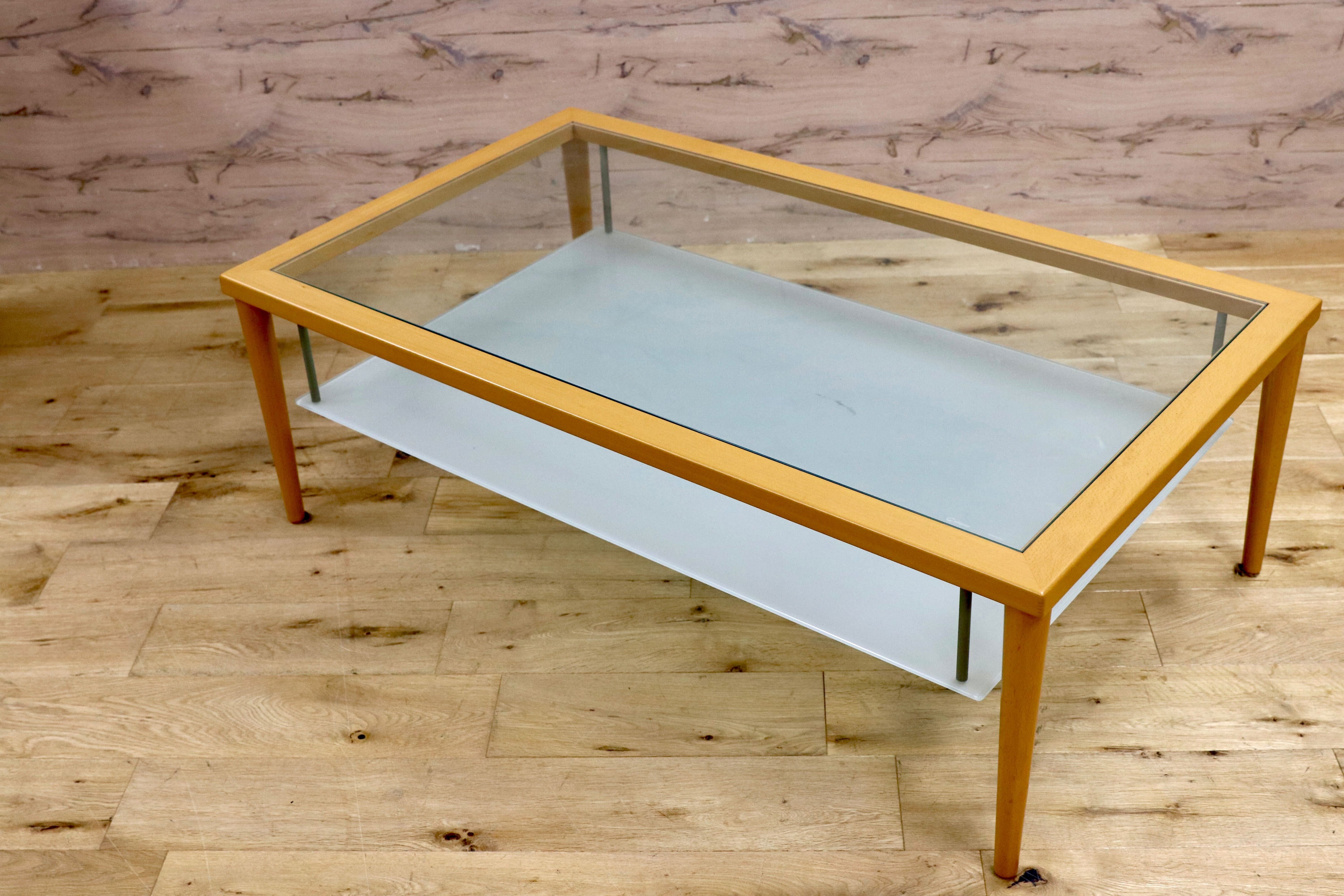 GMIH274○Calligaris / カリガリス センターテーブル リビングテーブル ガラステーブル ビーチ材 イタリア製 スタイリッシュ モダン 展示品