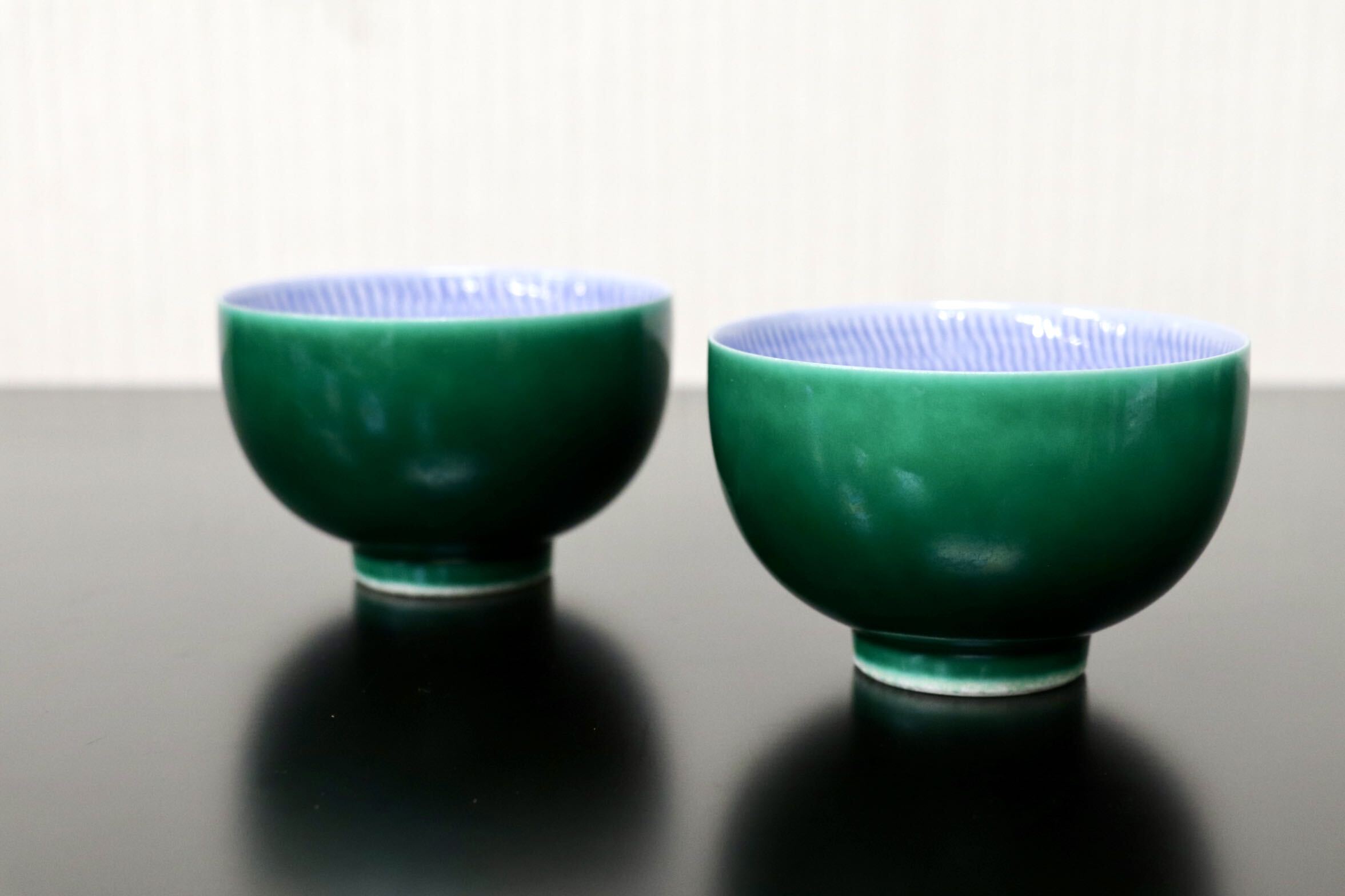 GMJH332AI○九谷焼 泰香窯 九谷緑釉 湯呑 湯呑茶碗 色絵汲出し茶碗