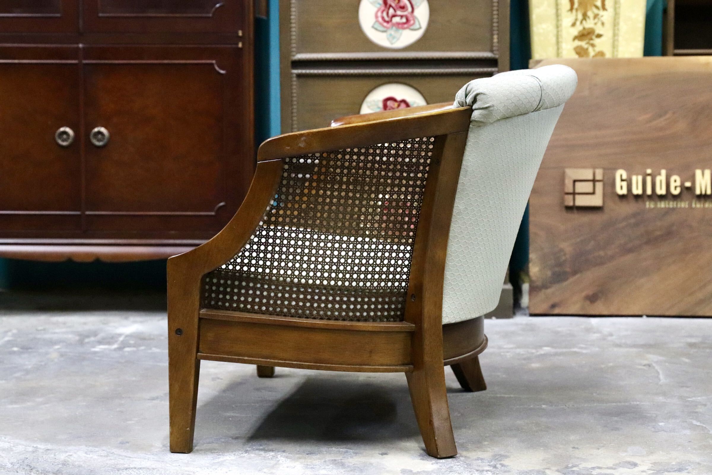 GMJS250B○三越家具 Brugge / ブルージュ COUNTRY HOUSE カントリーハウス ヴィンテージ シングルソファ ラタン 英国カントリー 稀少