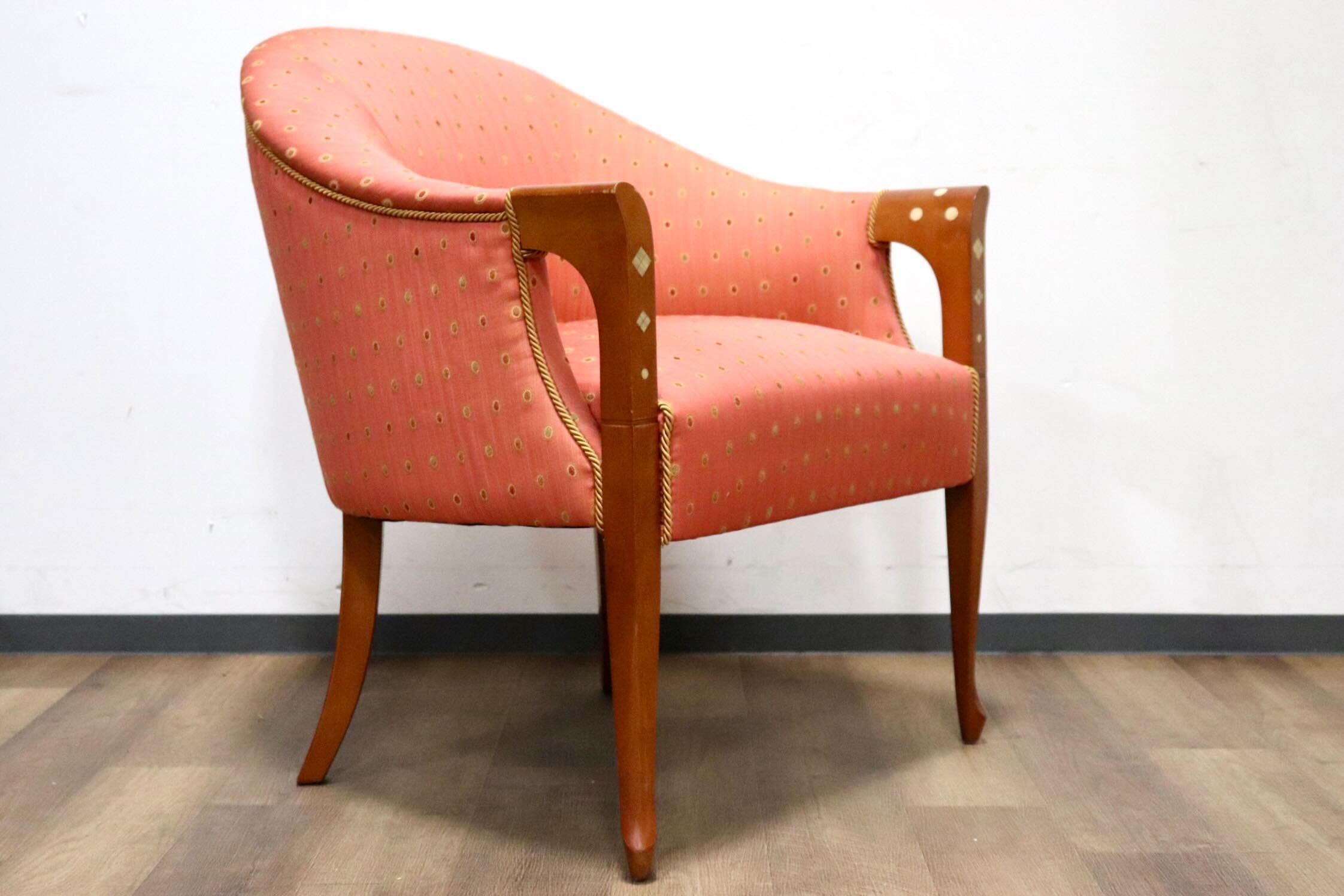 GMHK213○西洋アンティーク 1人掛けソファ シングルソファ アームチェア ファブリック モダン クイーンアン様式 クラシック ヨーロピアン