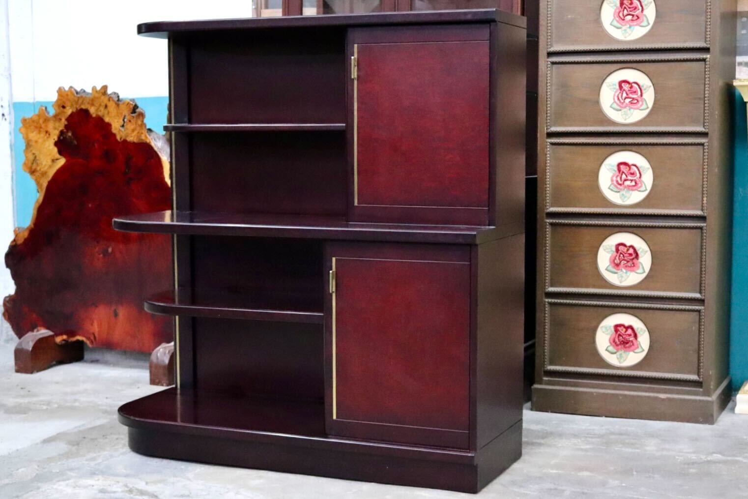 GMIK811B○モリシゲ / MORISHIGE キャビネット 飾り棚 本棚 リビング収納 オリーブ印 昭和レトロ 高級家具 ヴィンテージ