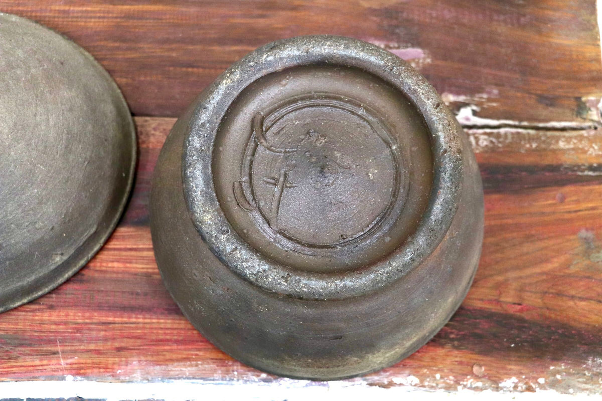 GMJK257I◯蓋付き 陶器製 壺 古陶器 焼締風 茶褐色 飾り壺 骨董 在名 古美術