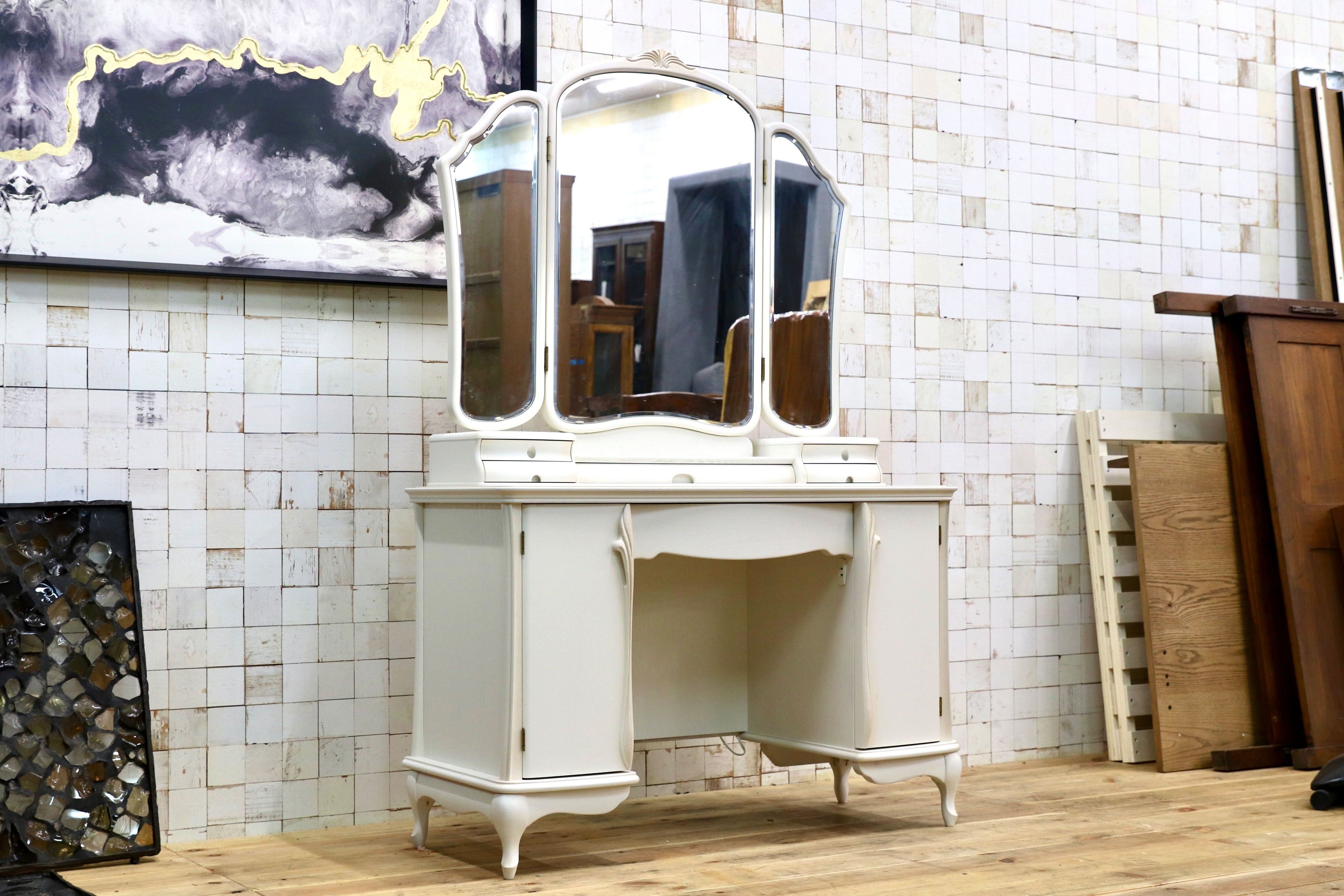 GMIS286○松永工房 Continue カンティーニュ ドレッサー 化粧台 鏡台 ホワイト シャビー エレガント IDC大塚家具