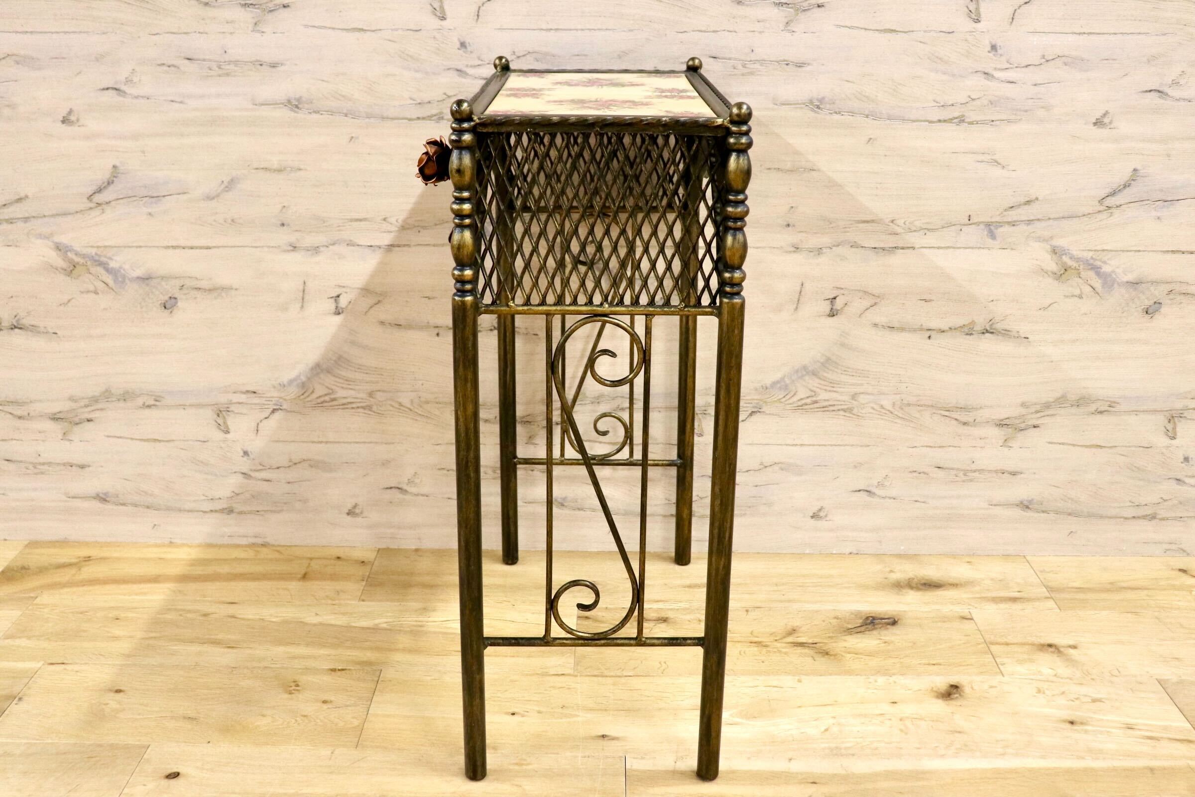 GMIK847E○アンティーク調 コンソールテーブル 花台 飾り台 電話台 玄関 アイアンラック 薔薇 ヴィンテージ レトロ インテリア