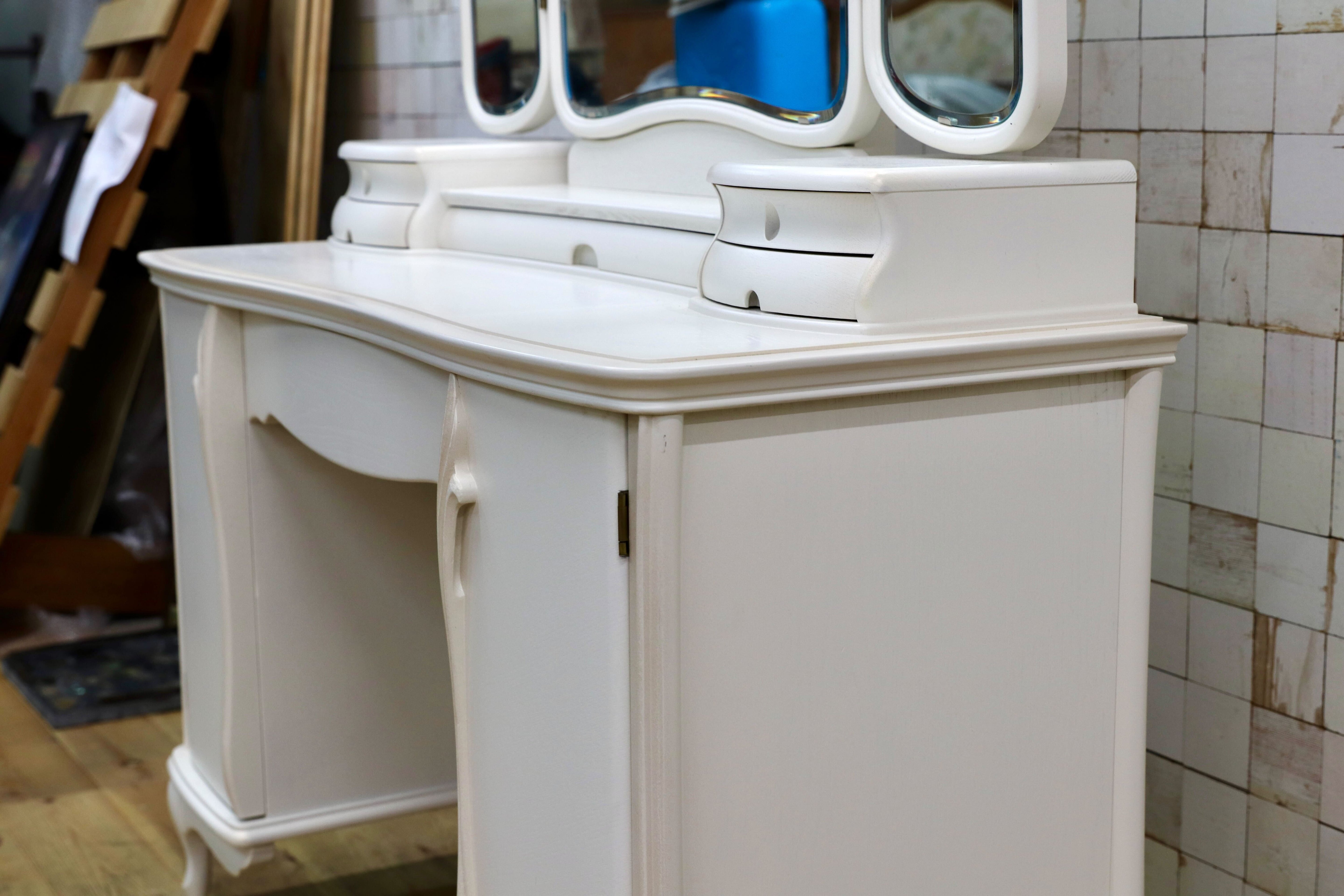 GMIS286○松永工房 Continue カンティーニュ ドレッサー 化粧台 鏡台 ホワイト シャビー エレガント IDC大塚家具