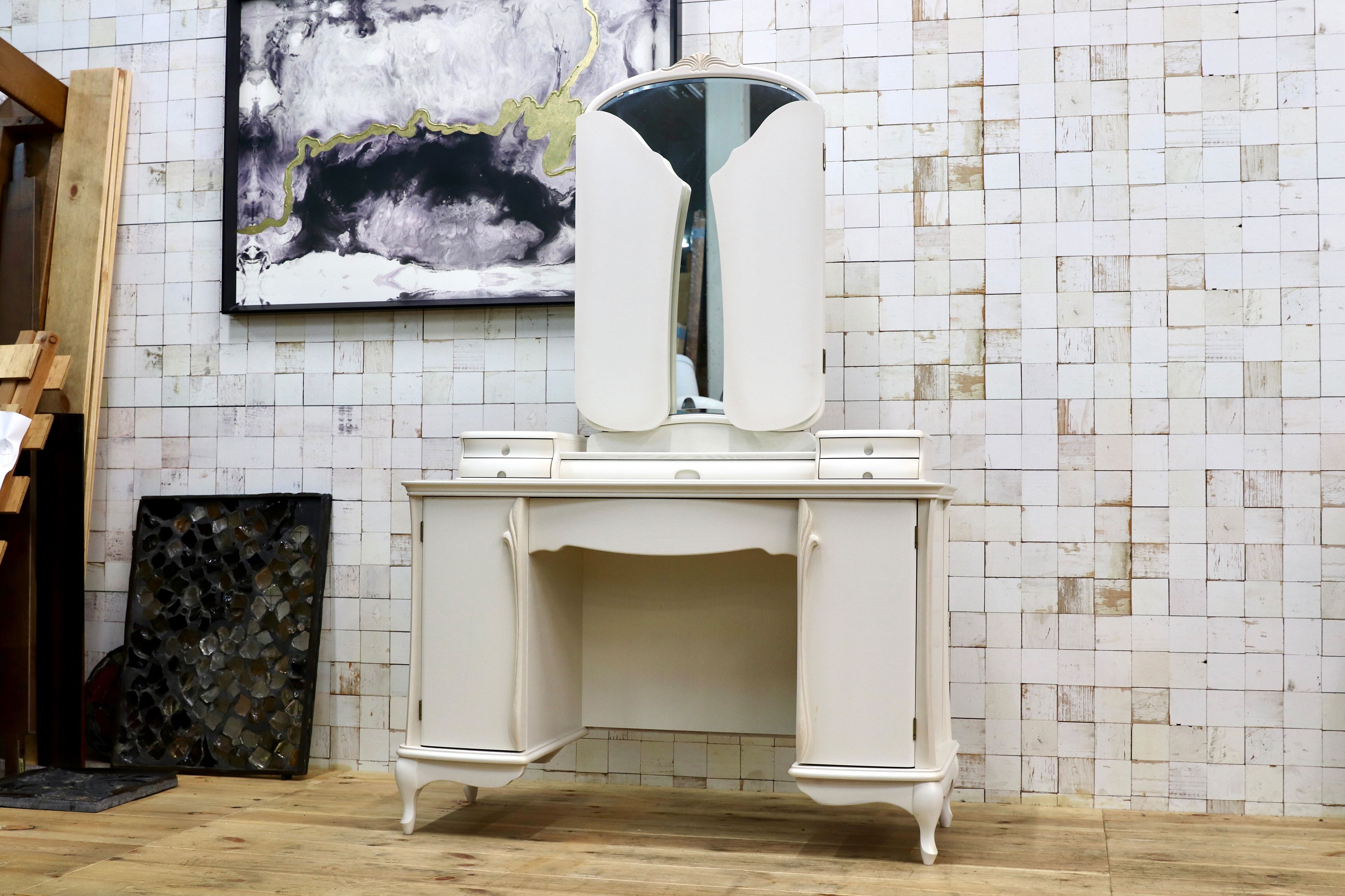 GMIS286○松永工房 Continue カンティーニュ ドレッサー 化粧台 鏡台 ホワイト シャビー エレガント IDC大塚家具