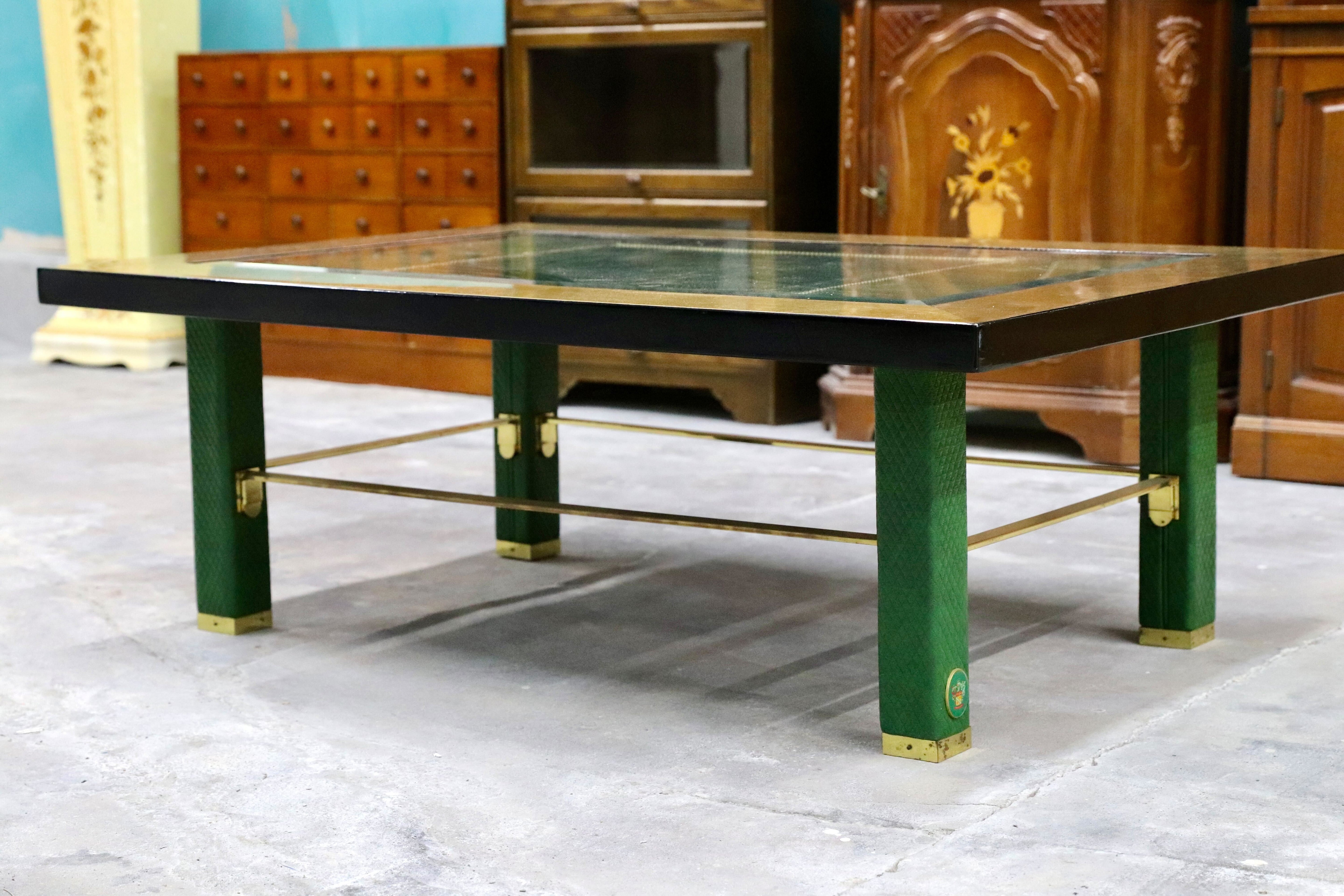 GMIS71○PAOLO GUCCI / パオログッチ センターテーブル リビングテーブル 応接机 ガラステーブル 革張り イタリア 最高峰 約75万