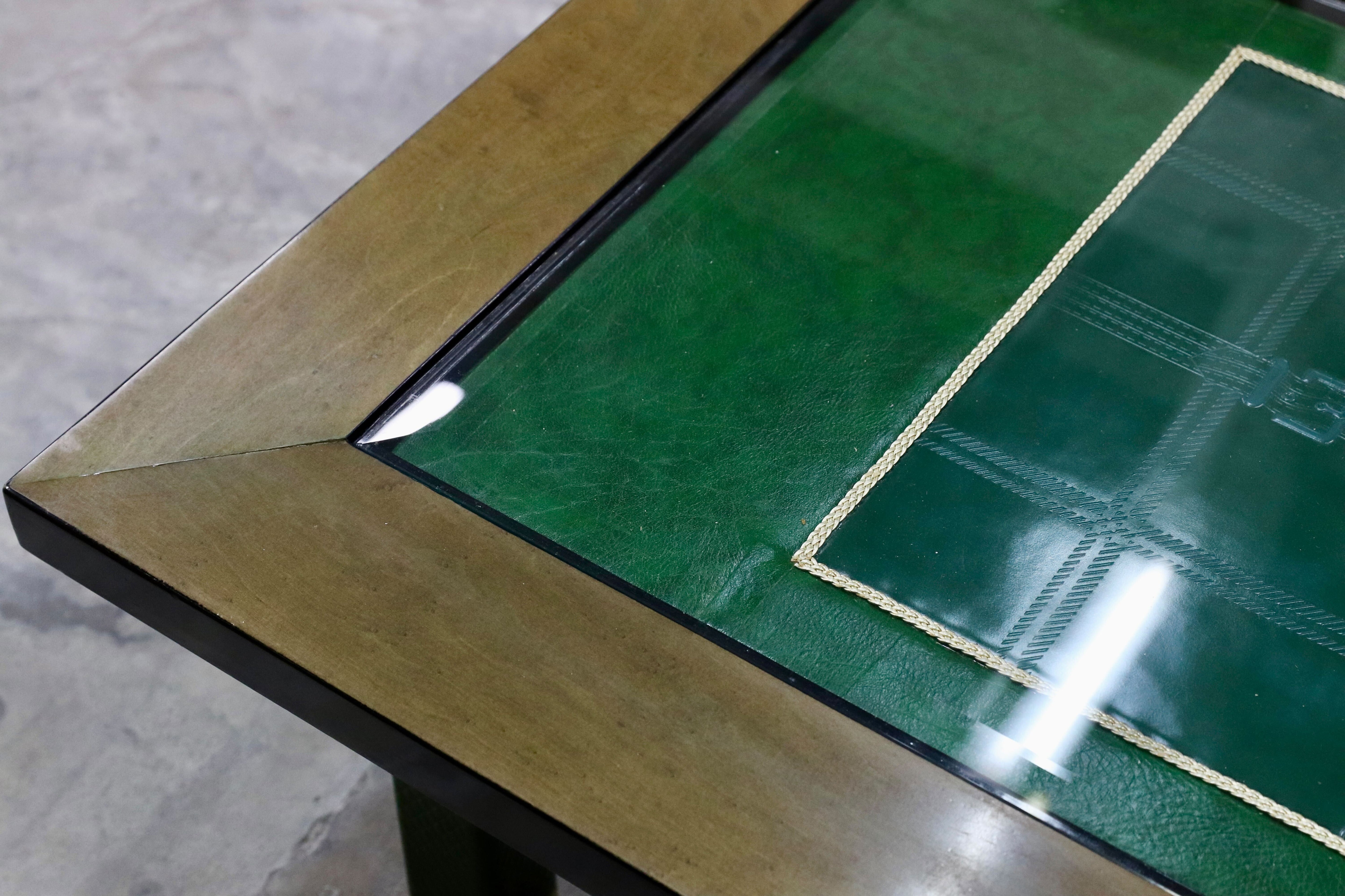 GMIS71○PAOLO GUCCI / パオログッチ センターテーブル リビングテーブル 応接机 ガラステーブル 革張り イタリア 最高峰 約75万