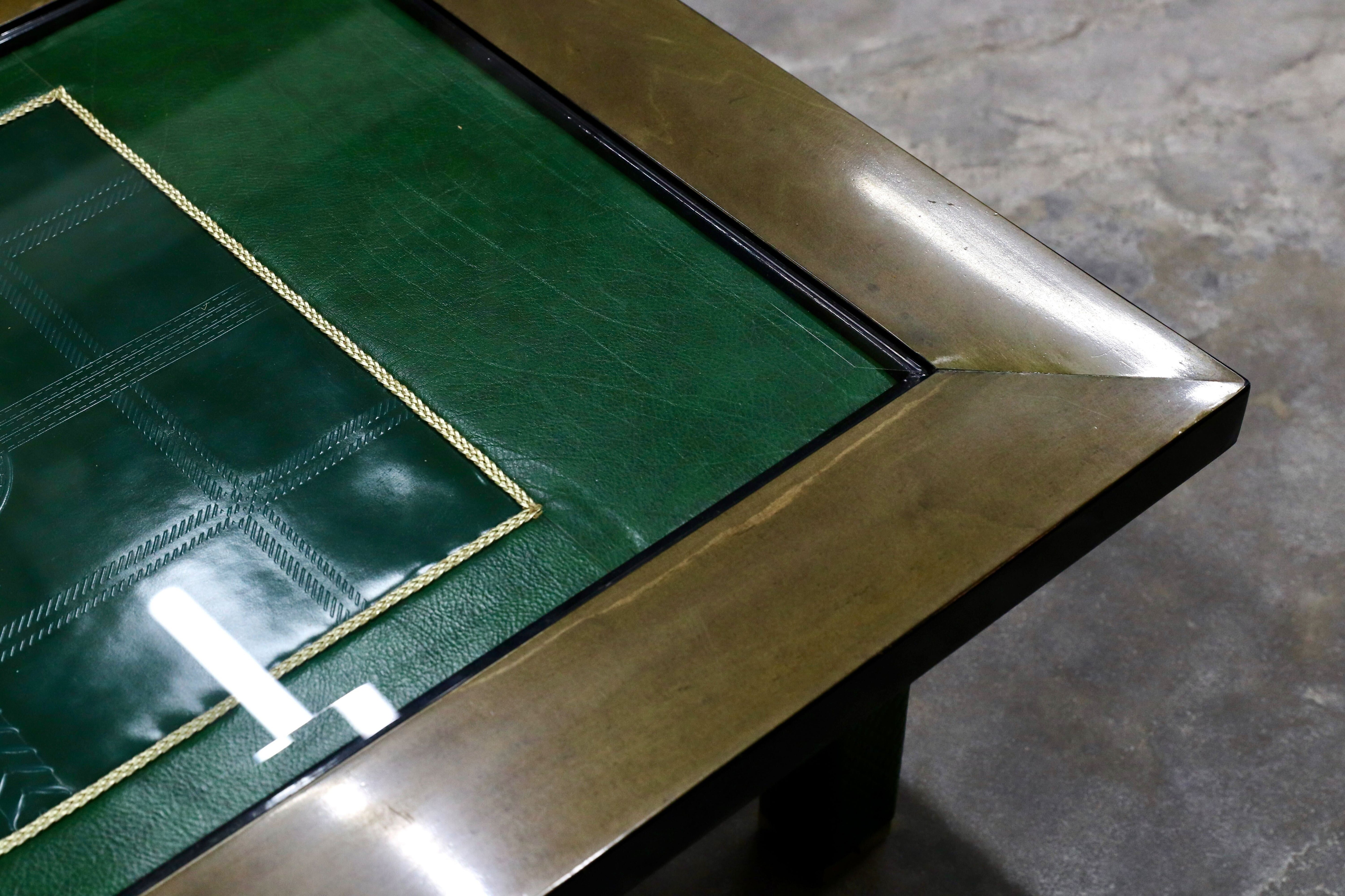 GMIS71○PAOLO GUCCI / パオログッチ センターテーブル リビングテーブル 応接机 ガラステーブル 革張り イタリア 最高峰 約75万