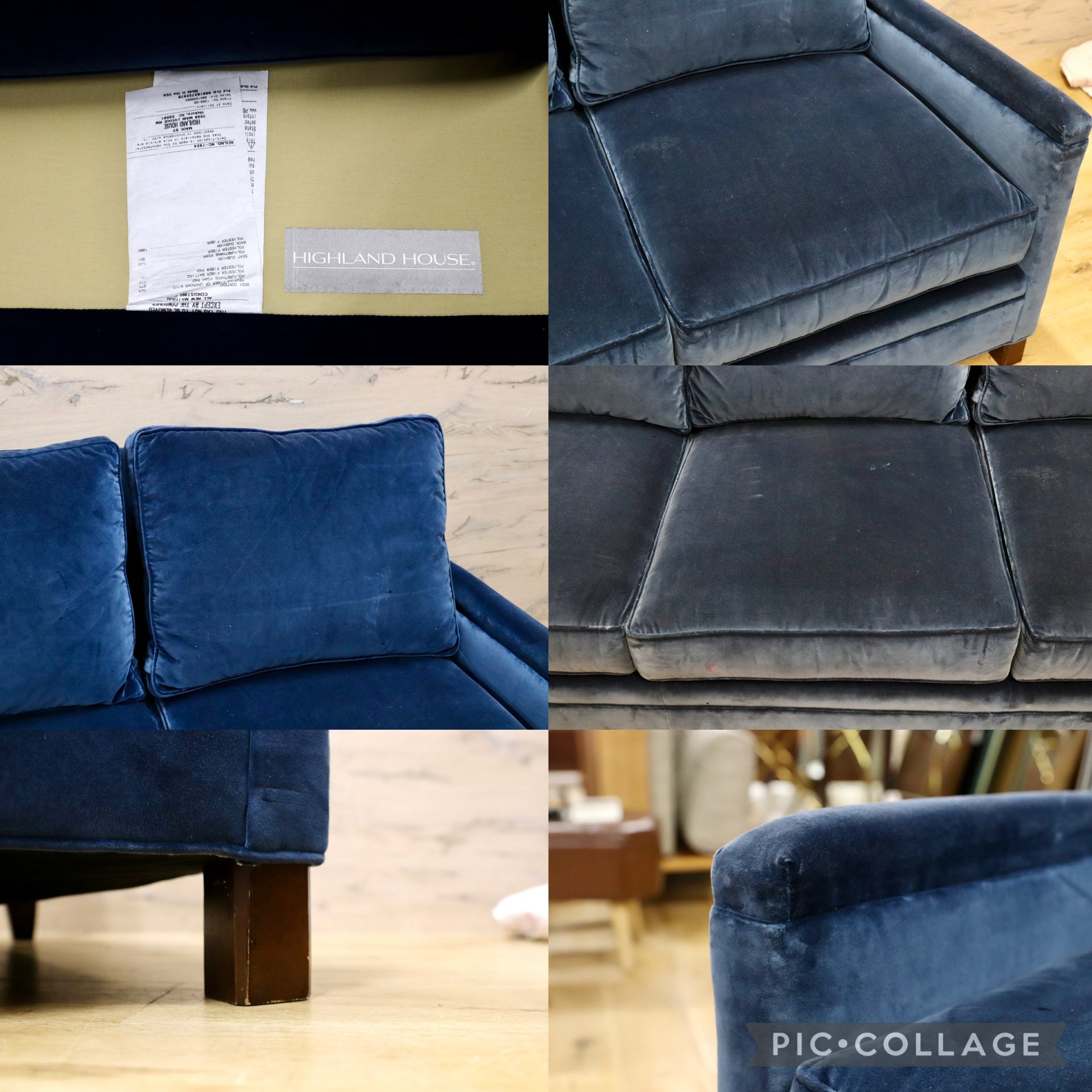 GMJS207○Highland House / ハイランドハウス 3人掛けソファ トリプルソファ アメリカ製 1996年 ベルベットファブリック 参考定価80〜120万