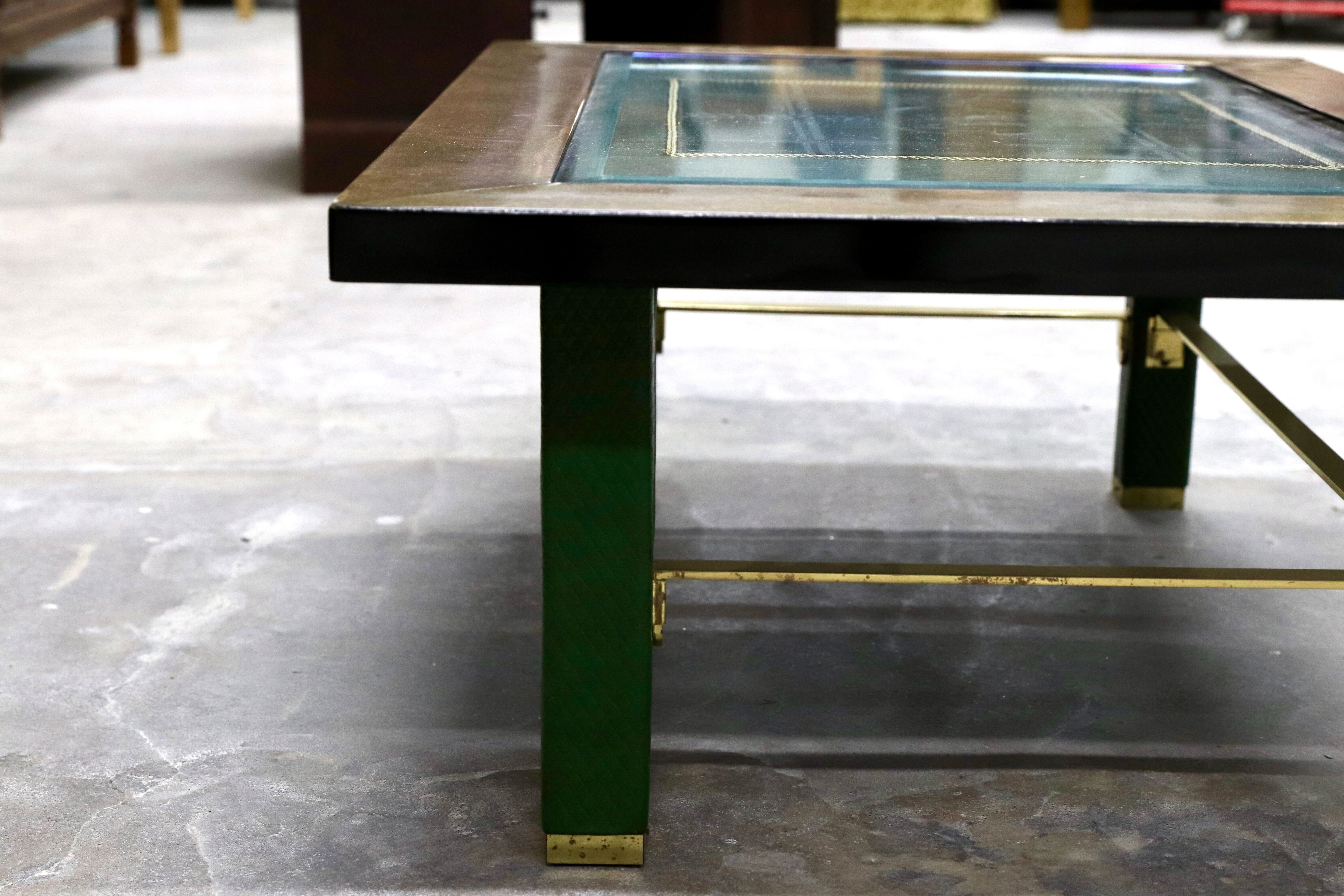 GMIS71○PAOLO GUCCI / パオログッチ センターテーブル リビングテーブル 応接机 ガラステーブル 革張り イタリア 最高峰 約75万