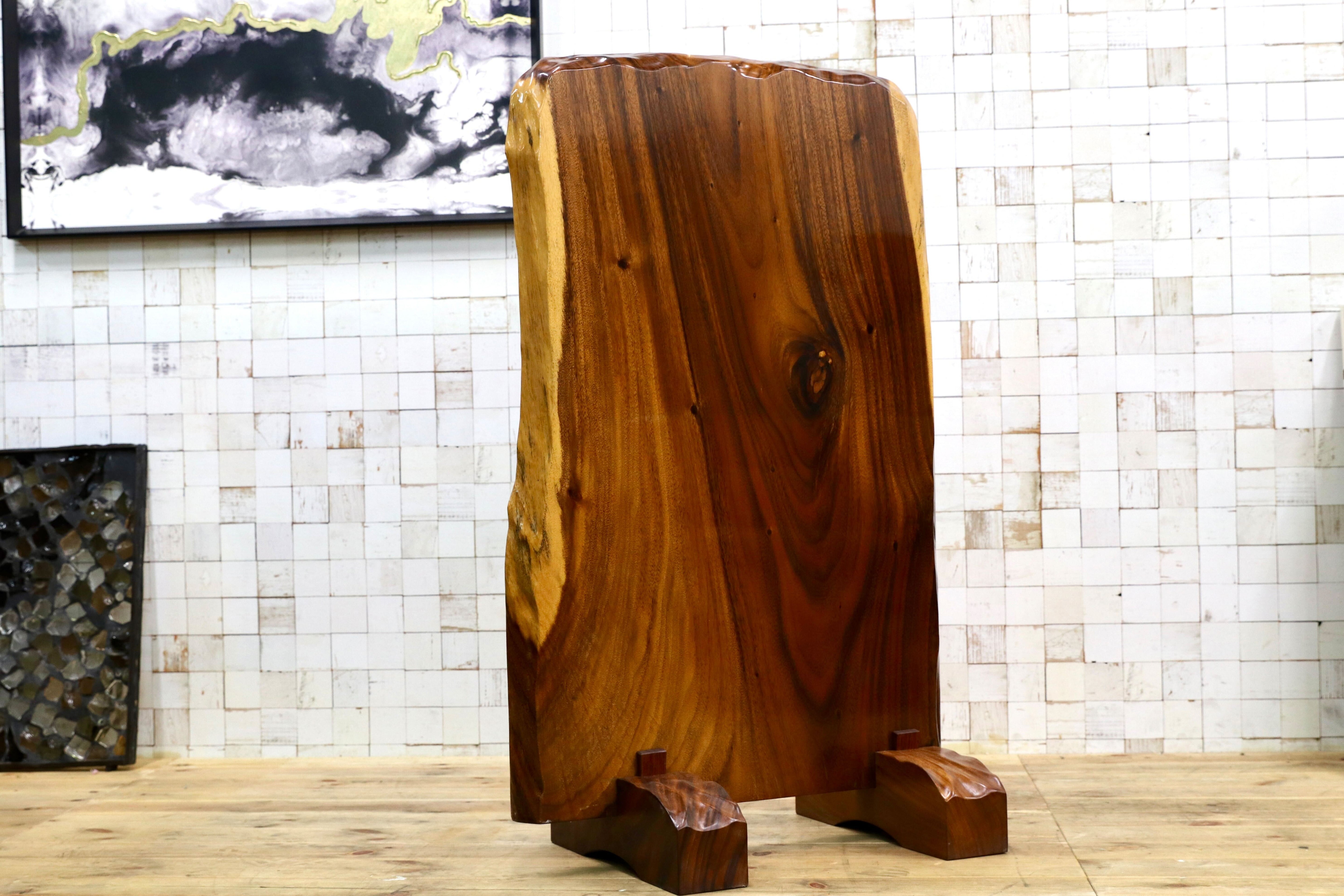 GMIK546○モンキーポッド 衝立 オブジェ 和モダン 仕切り板 玄関飾り 無垢 一枚板 客間 応接