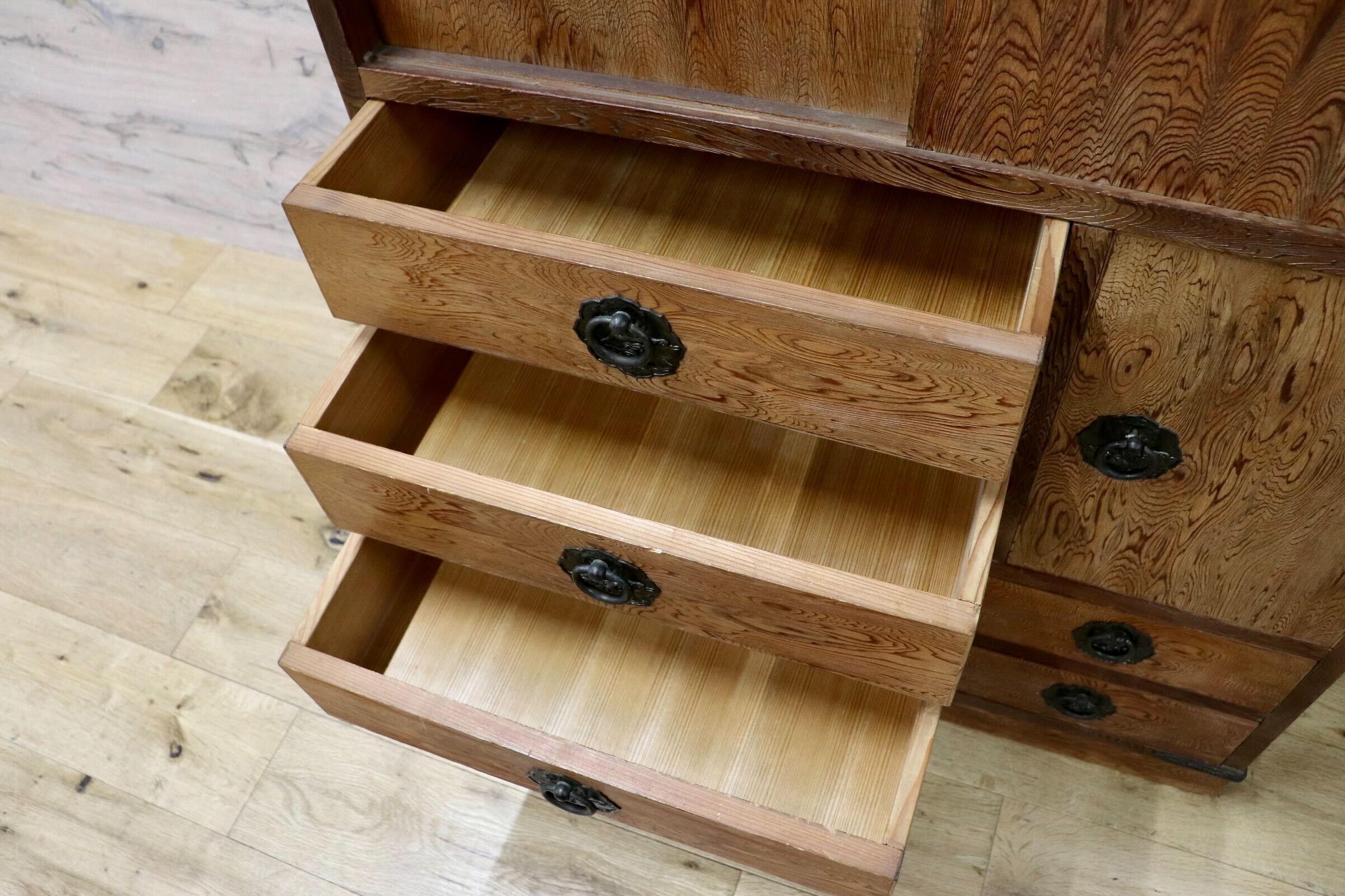 GMIH315○世界遺産屋久杉 和箪笥 茶箪笥 引き出し収納 鍵付き 和家具 伝統工芸 和モダン 和室 座敷 古民家 レトロ アンティーク