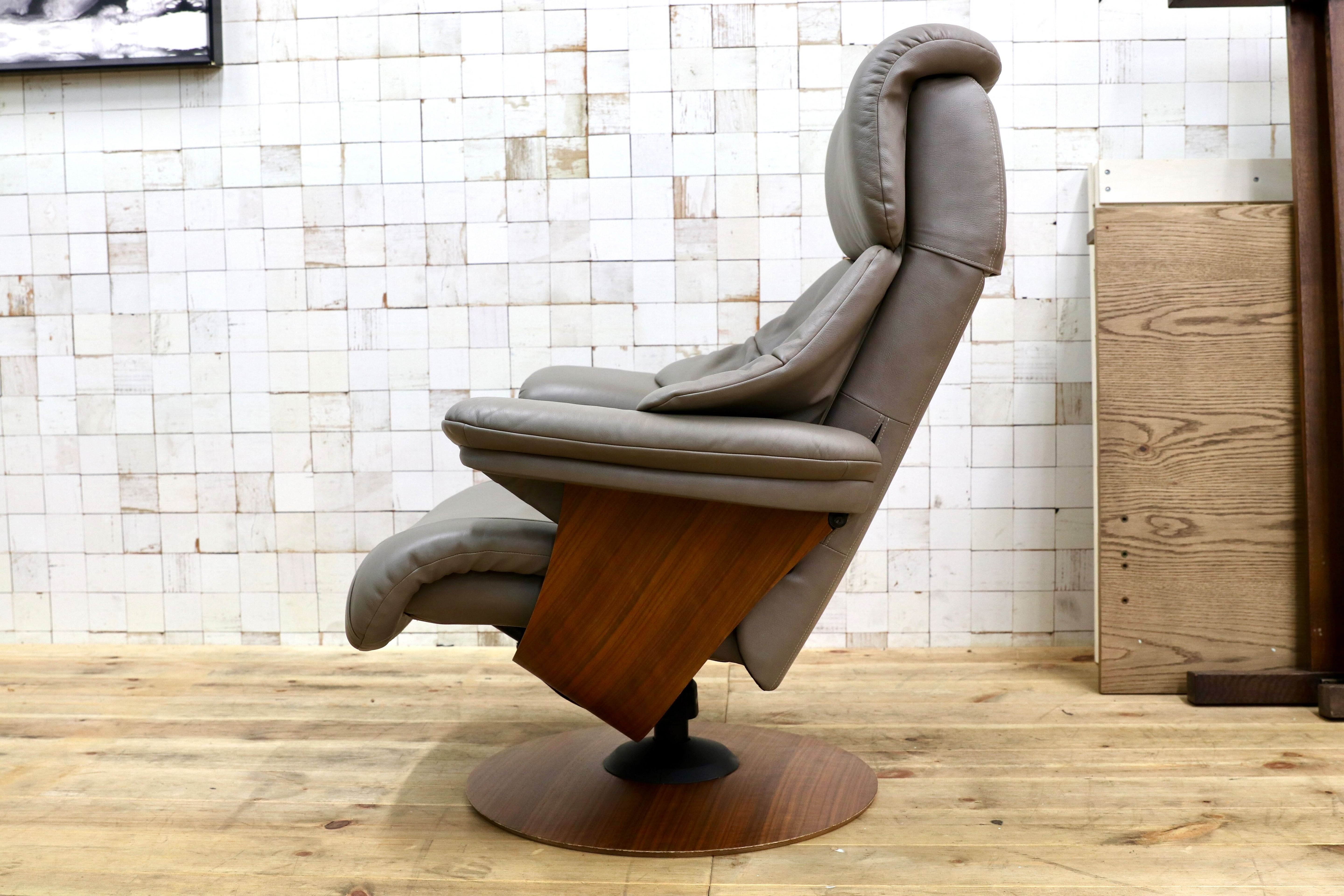 GMIK545○karimoku / カリモク THE FRIST ザファースト リクライニングチェア パーソナルチェア 本革 グレー RU7350 定価33.66万