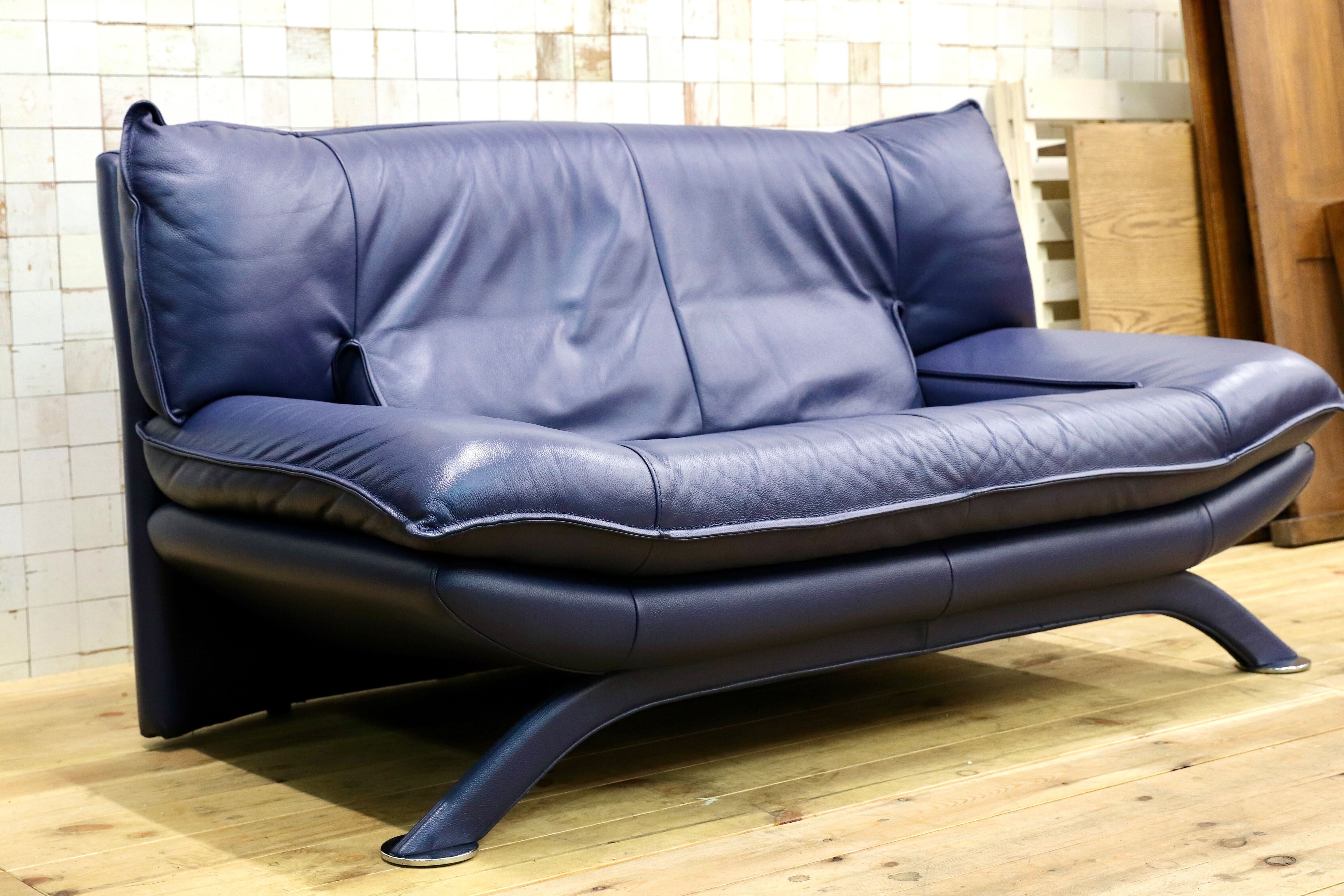 GMIS276A○NICOLETTI / ニコレッティ Dream 2人掛けソファ ラブソファ ブルー 2シーター イタリアモダン 約50万 本革 レザー