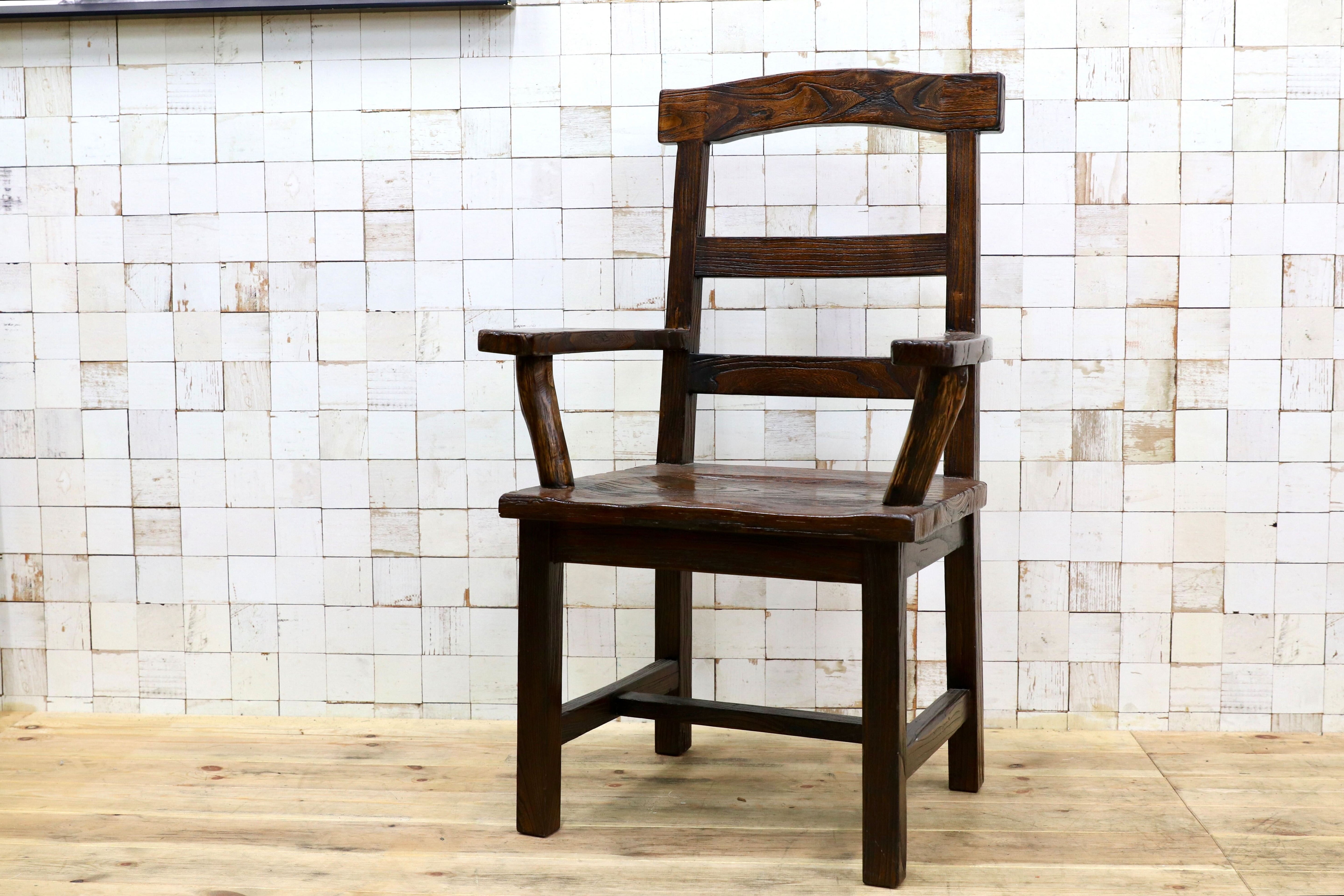 GMIS291A○アジアンリゾート ヴィンテージ ウッドチェア アームチェア ダイニングチェア 椅子 和モダン 民藝風 レトロ チェア