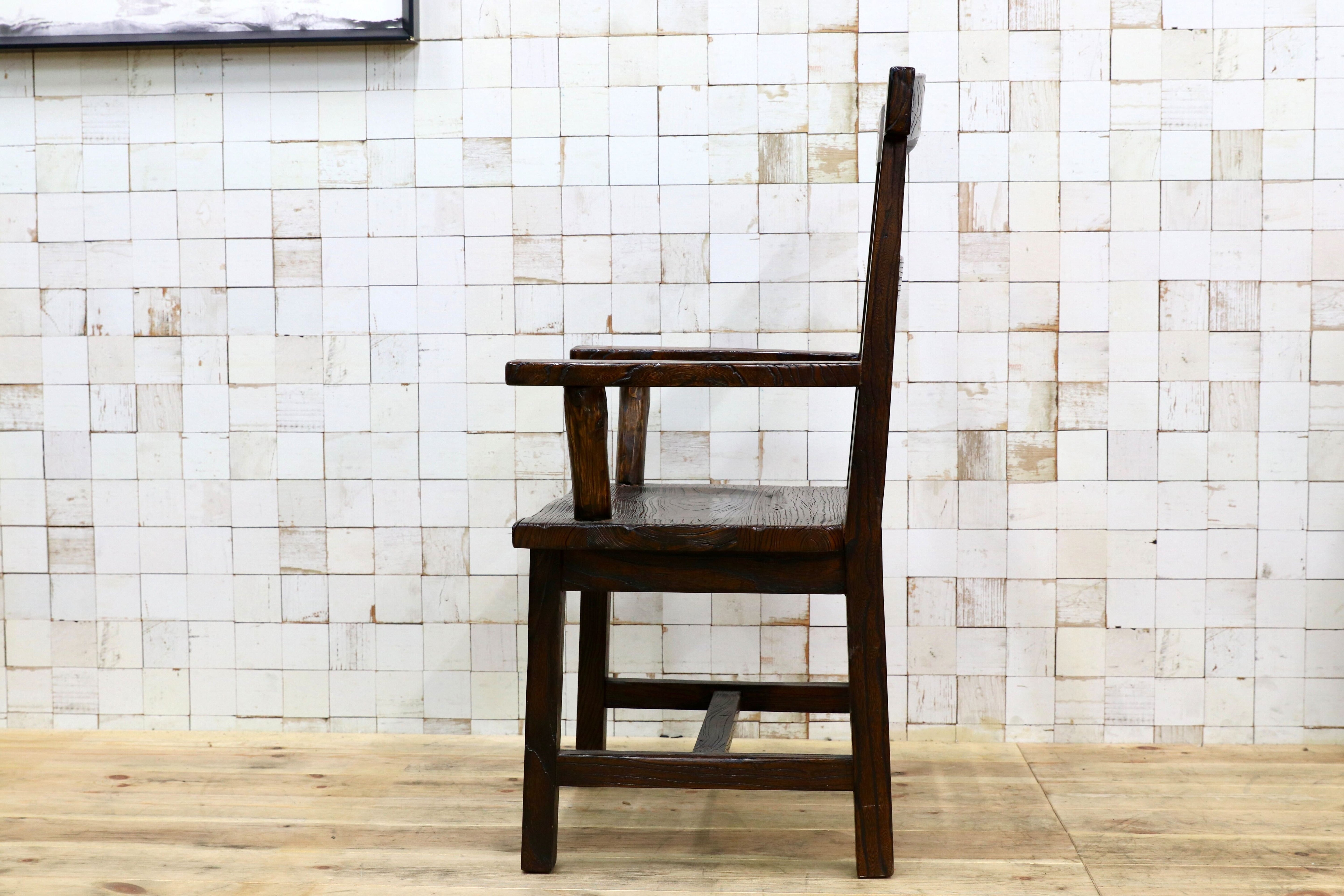 GMIS291A○アジアンリゾート ヴィンテージ ウッドチェア アームチェア ダイニングチェア 椅子 和モダン 民藝風 レトロ チェア