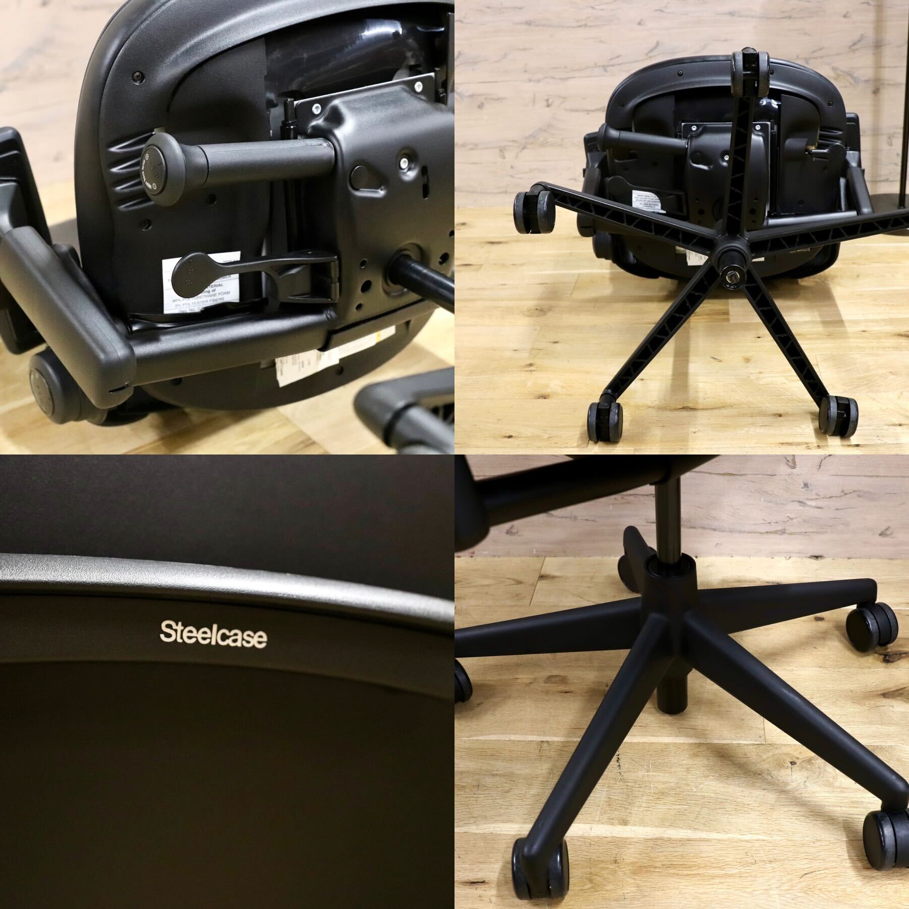 GMHS171○Steelcase / スチールケース リープ 本革 デスクチェア オフィスチェア レザー マネジメントチェア 作業椅子 約25万