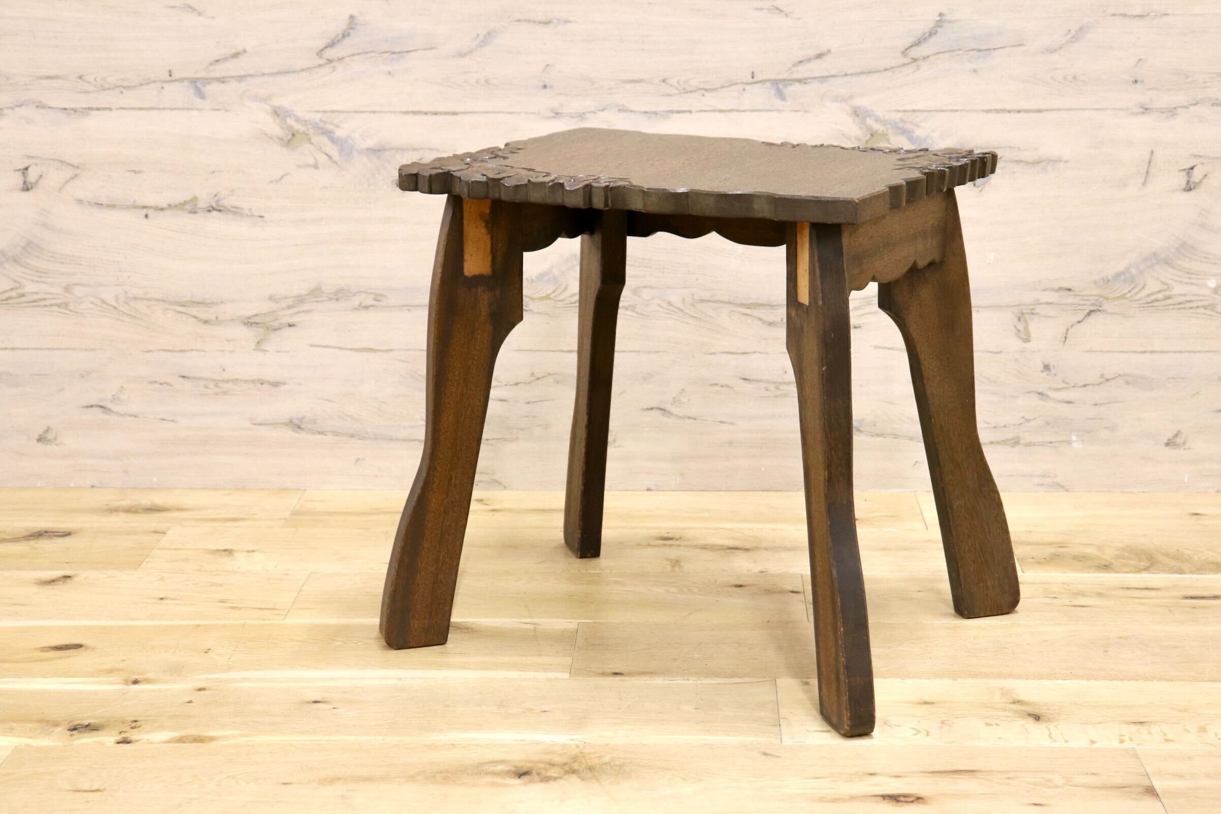 GMIH355A○木製 木彫り スツール 椅子 花台 飾り台 ヴィンテージ アンティーク カントリー 無垢材