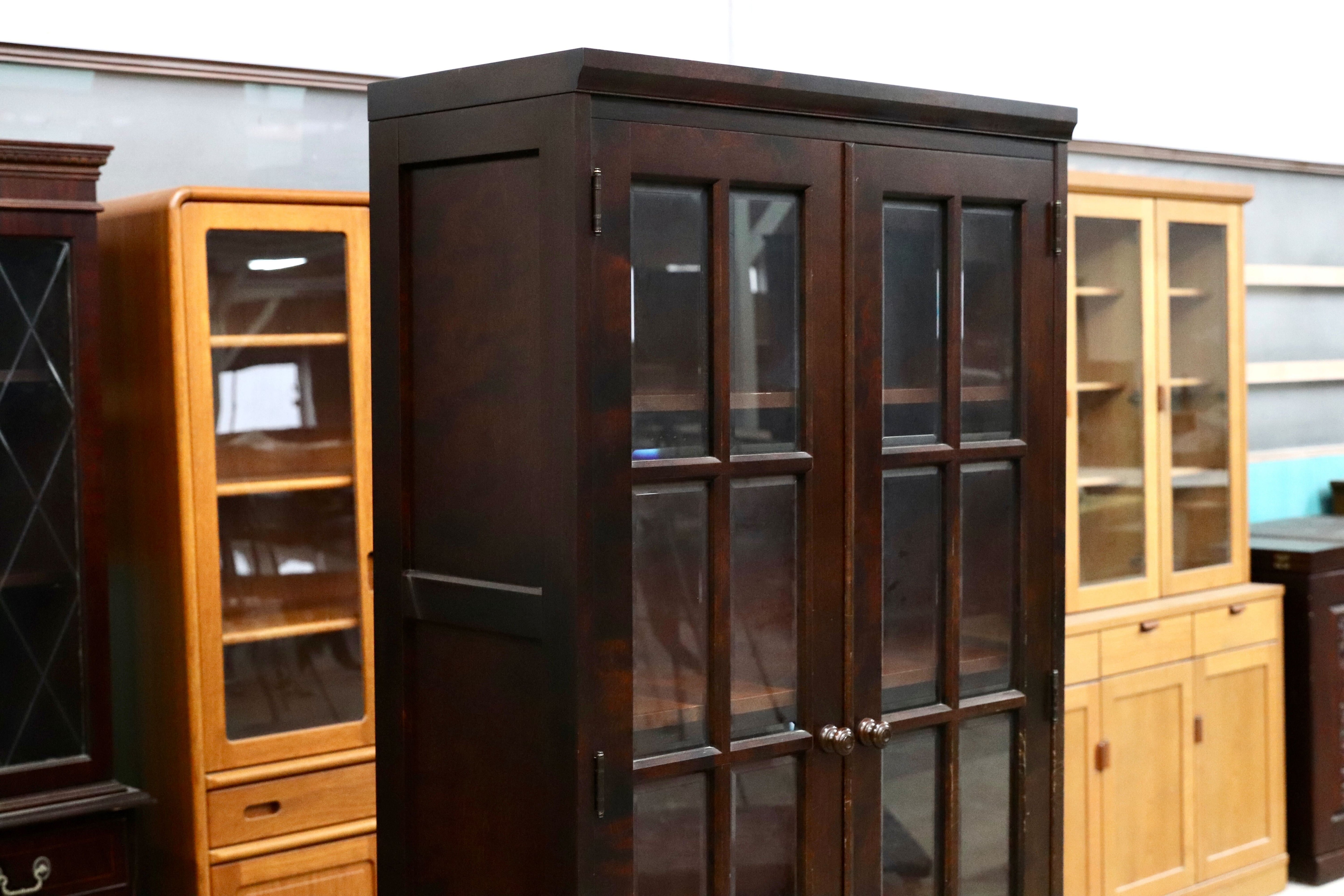 GMIS289A○北海道民芸家具 本棚 キャビネット 飾り棚 本箱 ブックキャビネット 樺材 民藝 アンティーク