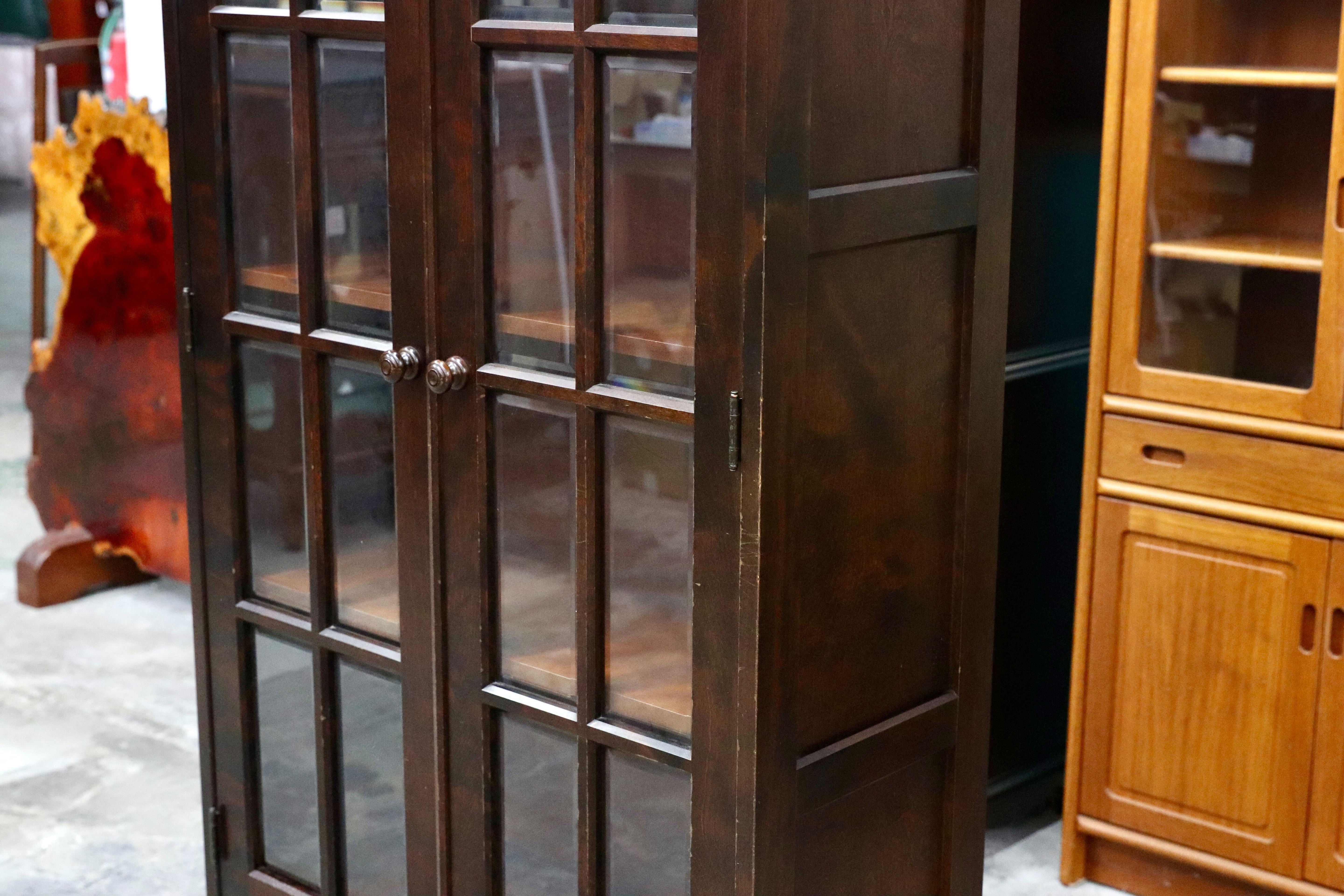 GMIS289A○北海道民芸家具 本棚 キャビネット 飾り棚 本箱 ブックキャビネット 樺材 民藝 アンティーク