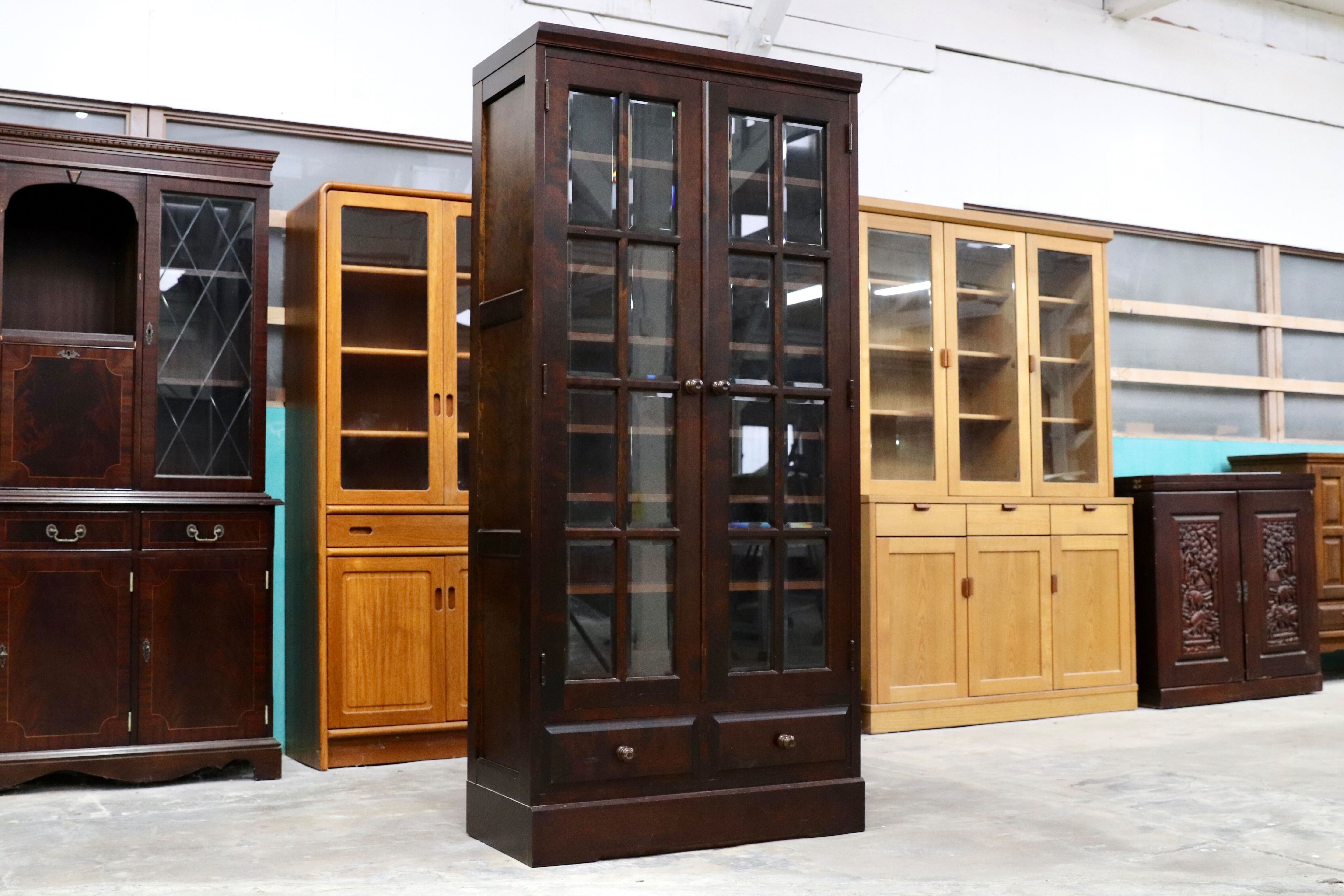 GMIS289B○北海道民芸家具 本棚 キャビネット 飾り棚 本箱 ブックキャビネット 樺材 民藝 アンティーク 飛騨産業