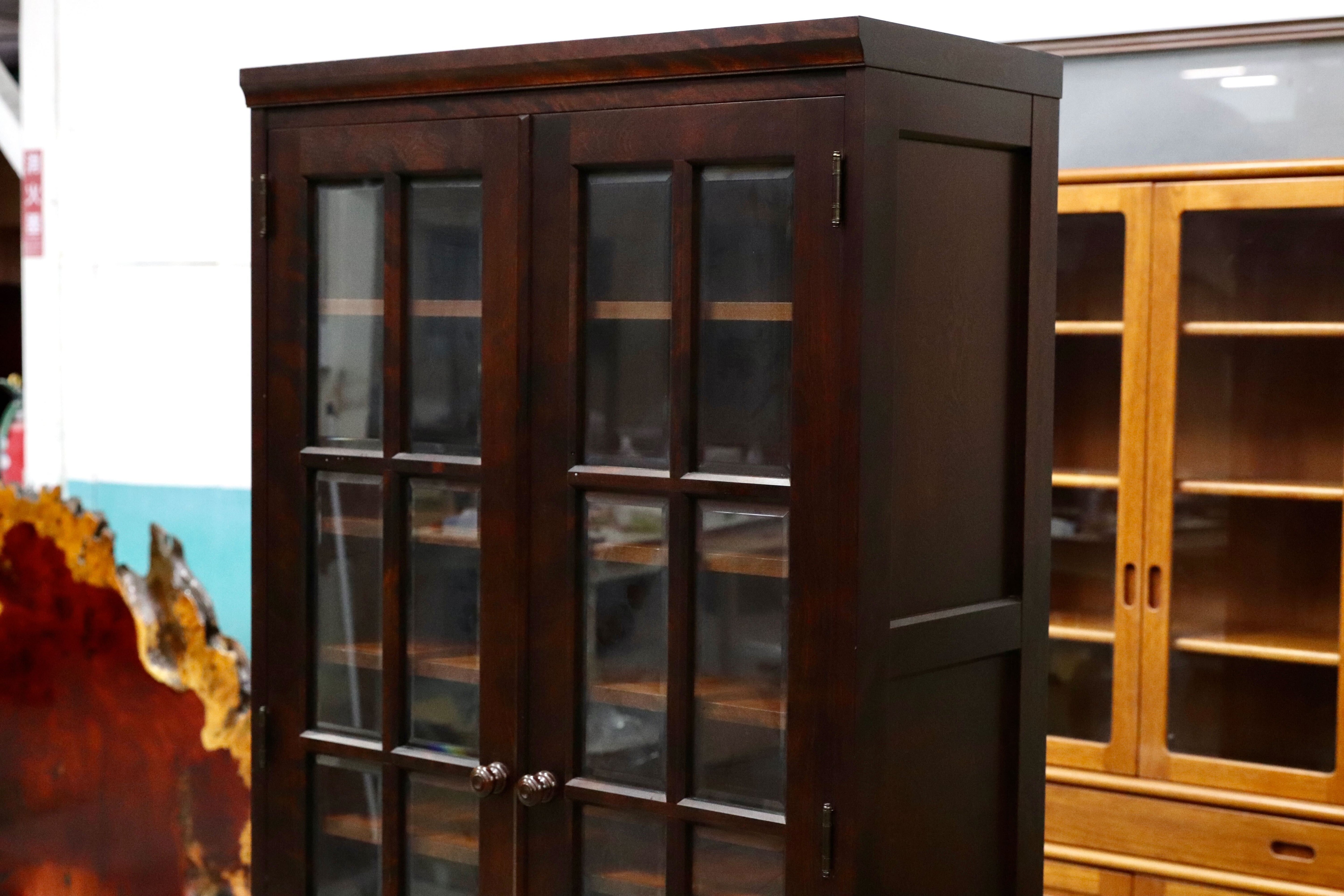 GMIS289B○北海道民芸家具 本棚 キャビネット 飾り棚 本箱 ブックキャビネット 樺材 民藝 アンティーク 飛騨産業