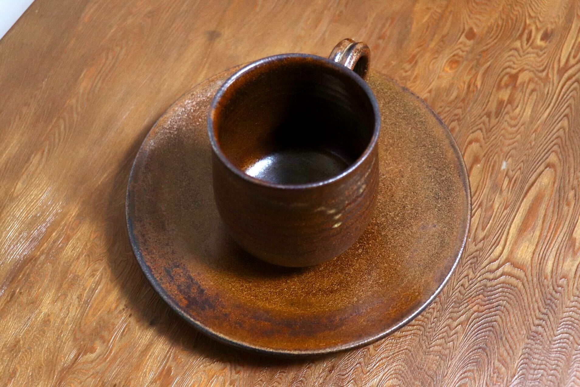 GMIO466B○千代市陶房 清水千代市 丹波焼 コーヒー椀皿 陶器 丹波篠山 伝統工芸 未使用