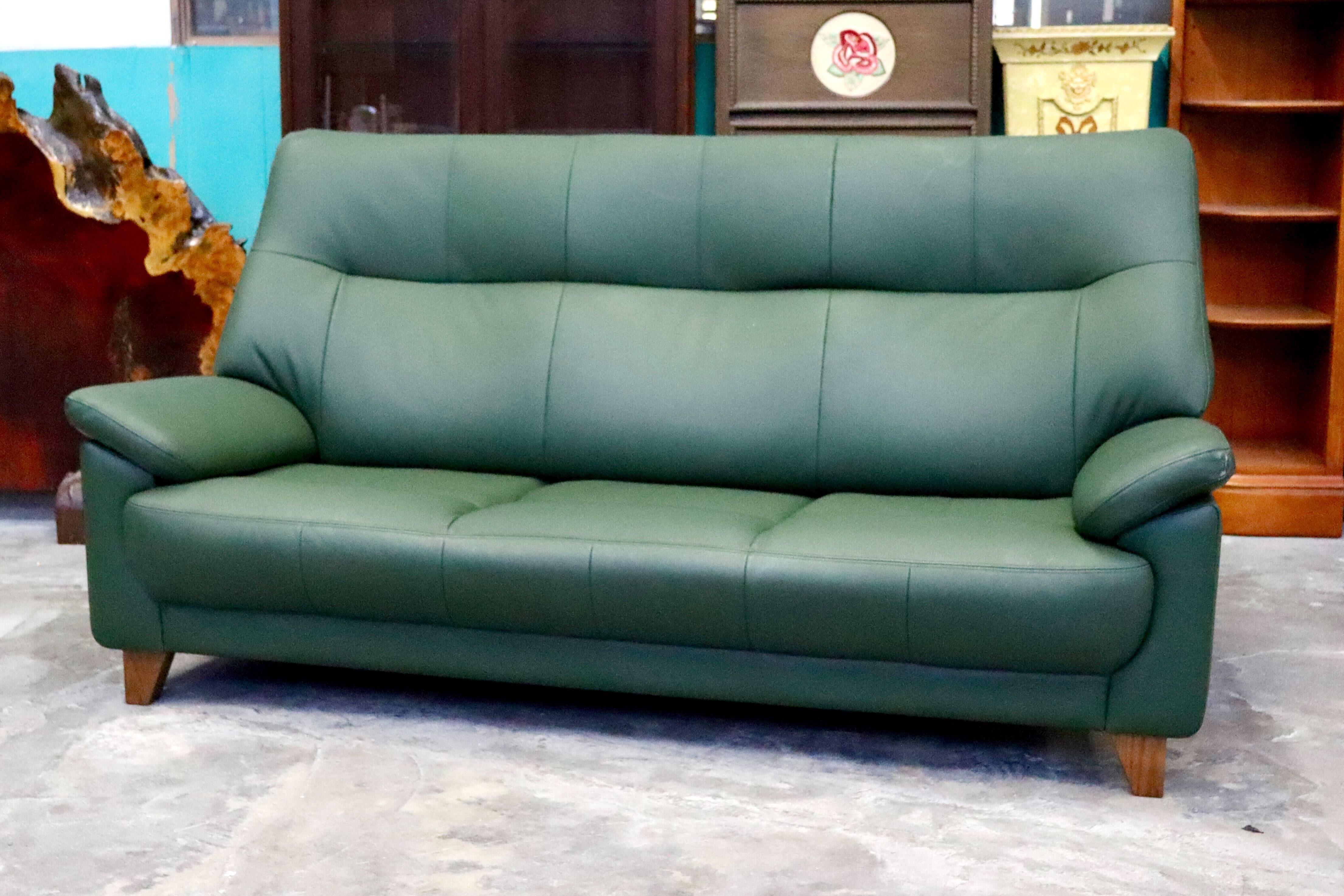 GMIS359○3人掛けソファ トリプルソファ 本革 長椅子 モダン グリーン ヴィンテージ 応接 クラシック 関家具 検）