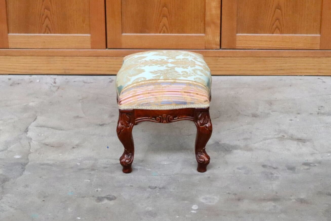 GMIH394B○スツール チェア 椅子 足置き フットスツール オットマン 腰掛け 猫脚 木製 ファブリック イタリア製 クラシック ロココ