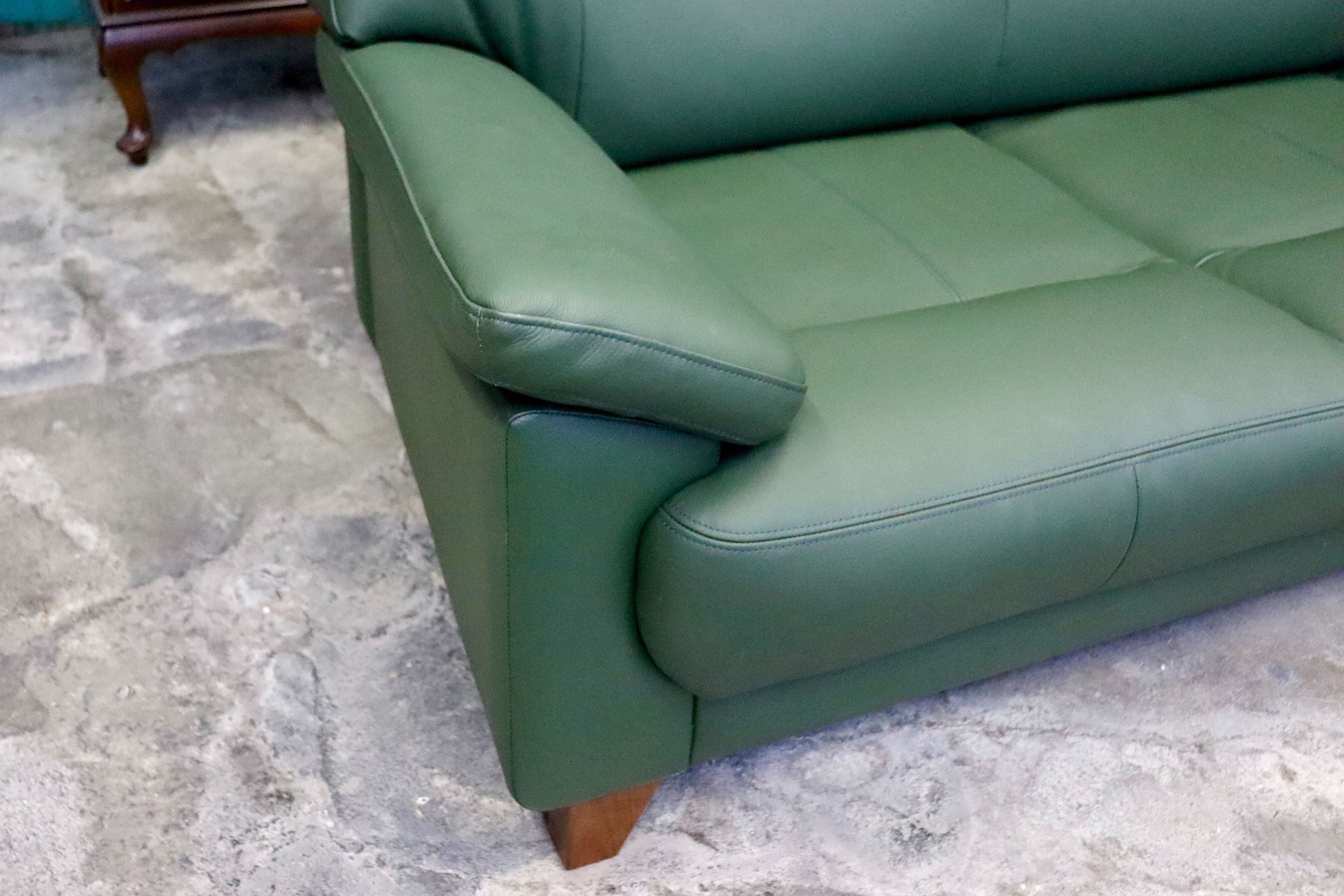 GMIS359○3人掛けソファ トリプルソファ 本革 長椅子 モダン グリーン ヴィンテージ 応接 クラシック 関家具 検）