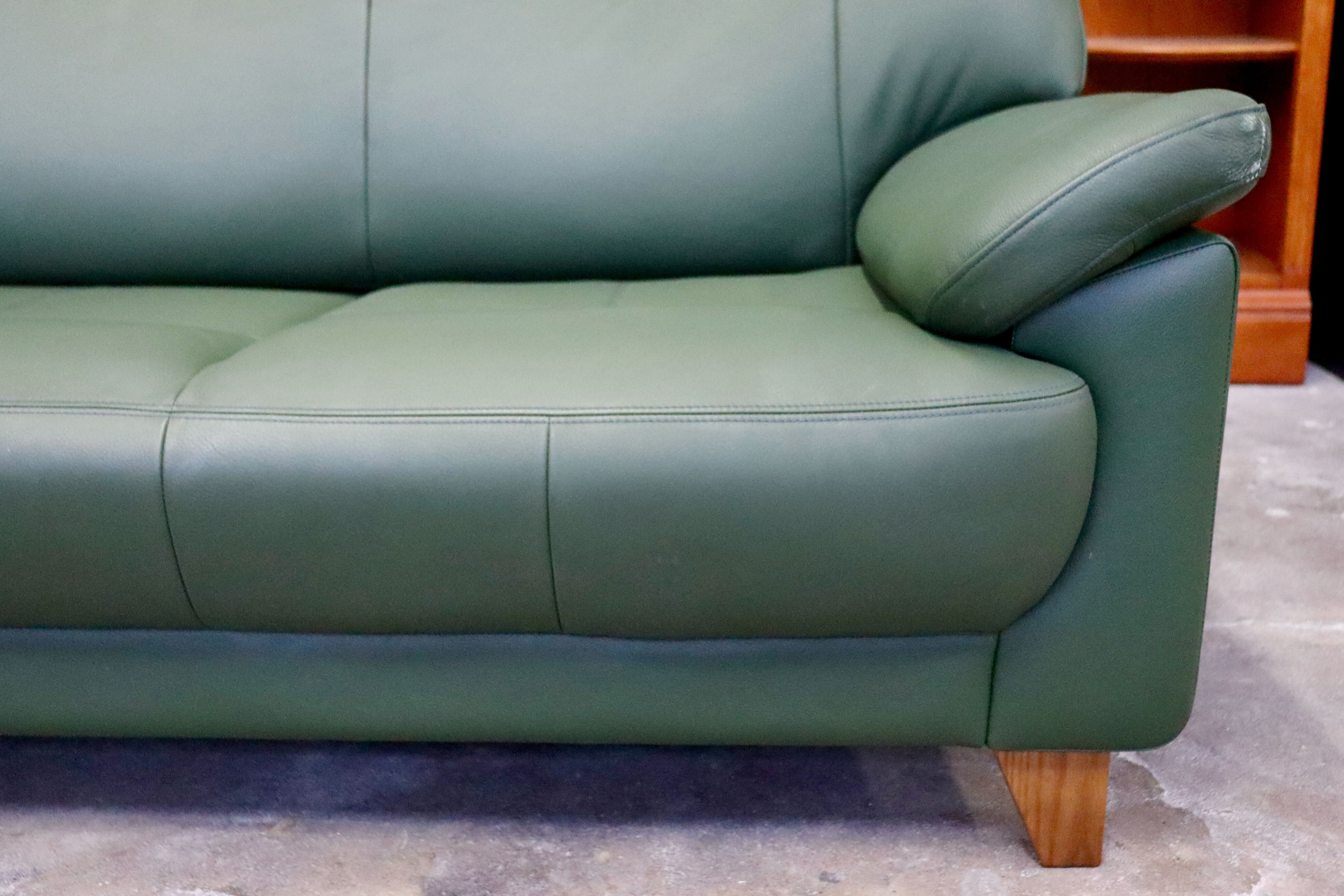 GMIS359○3人掛けソファ トリプルソファ 本革 長椅子 モダン グリーン ヴィンテージ 応接 クラシック 関家具 検）