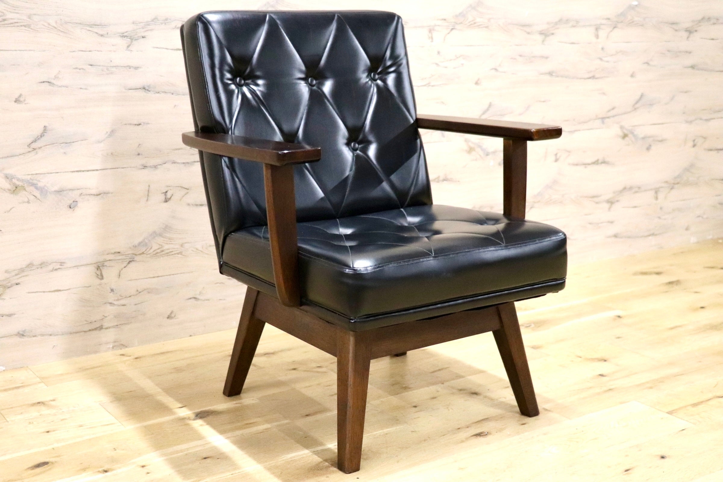 GMJS130○TOYO FURNITURE / 東洋ファニチャー 回転椅子 アームチェア シングルソファ ラウンドチェア レザー ミッドセンチュリー
