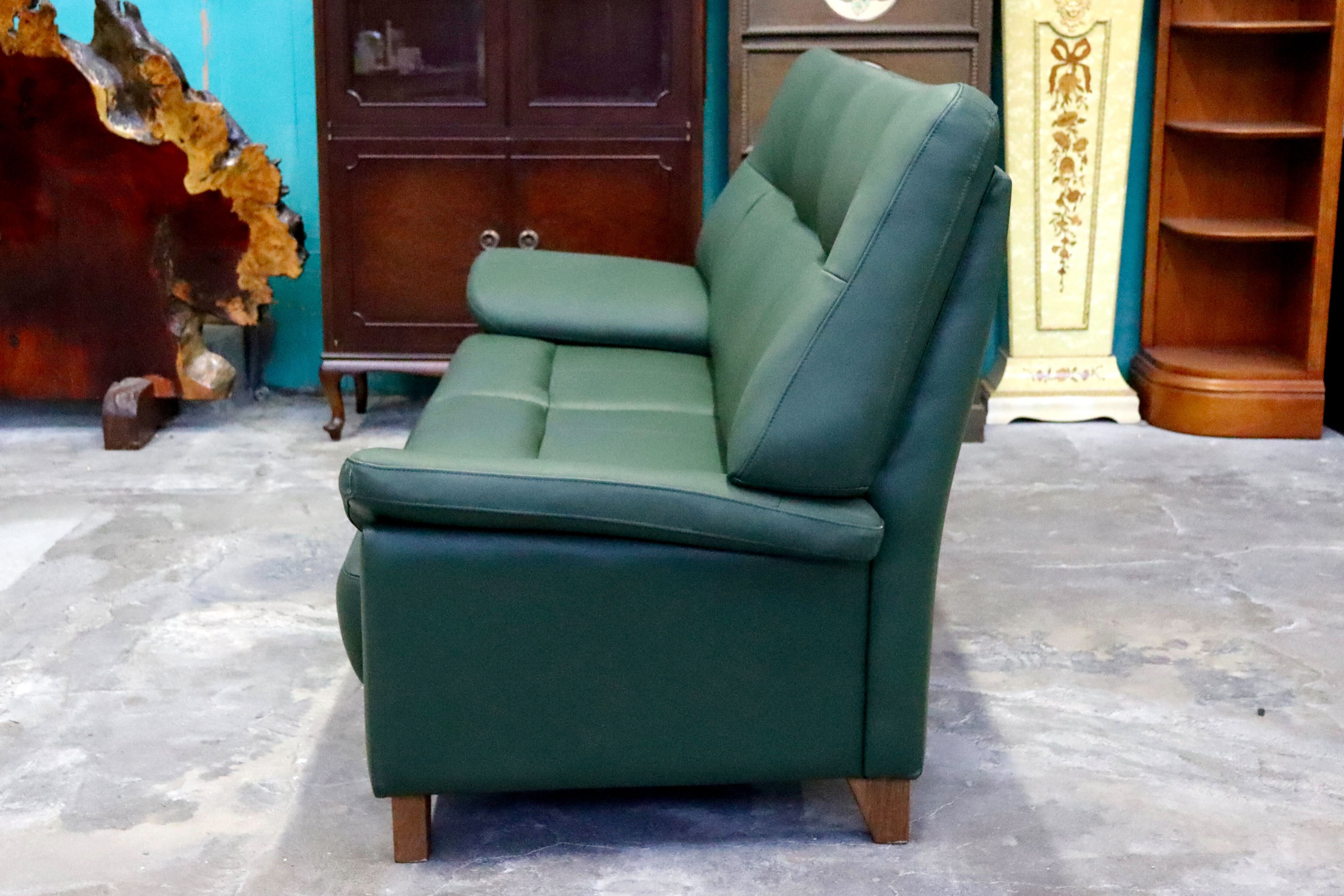 GMIS359○3人掛けソファ トリプルソファ 本革 長椅子 モダン グリーン ヴィンテージ 応接 クラシック 関家具 検）